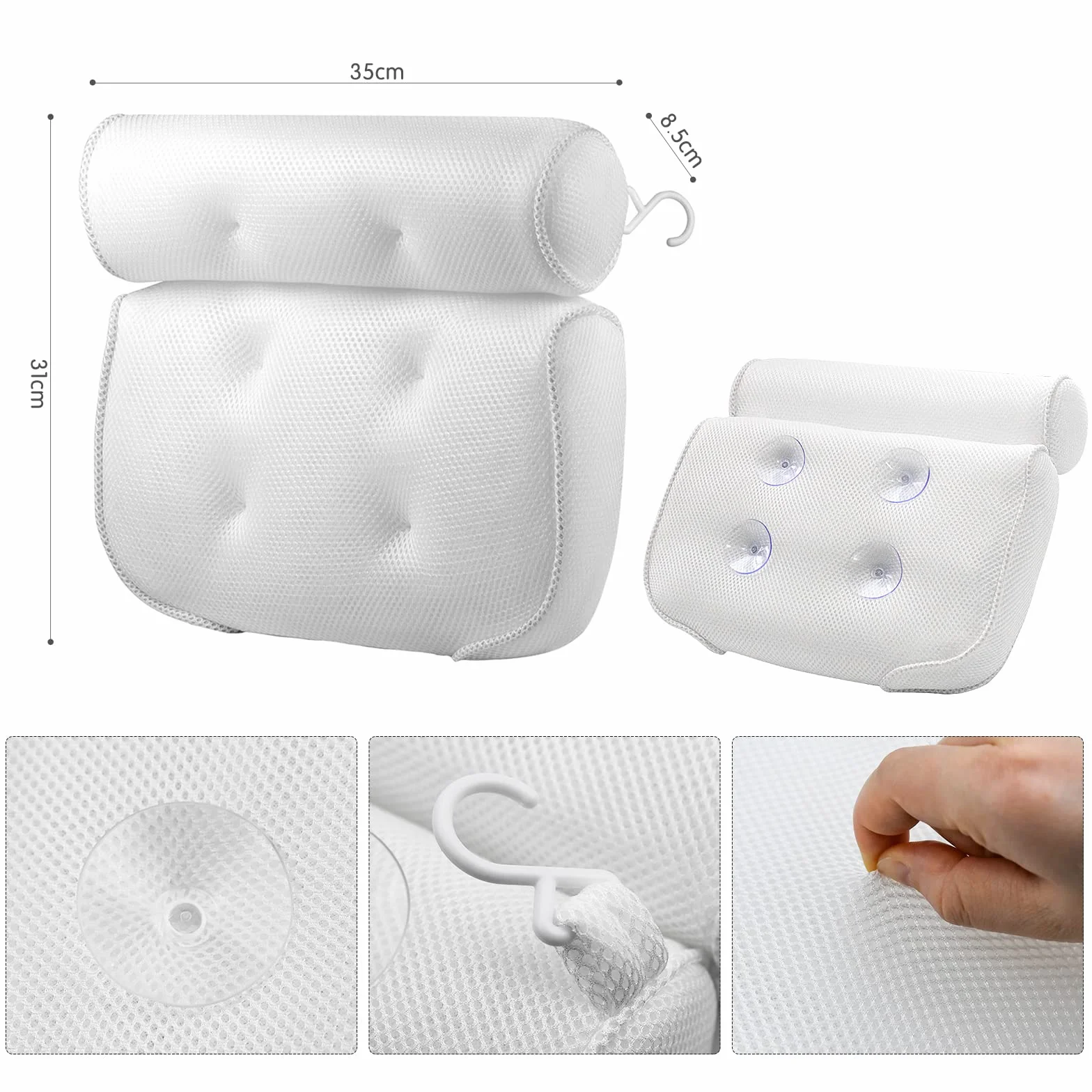 Poduszka do wanny 3D Air-Mesh 6 przyssawek biała