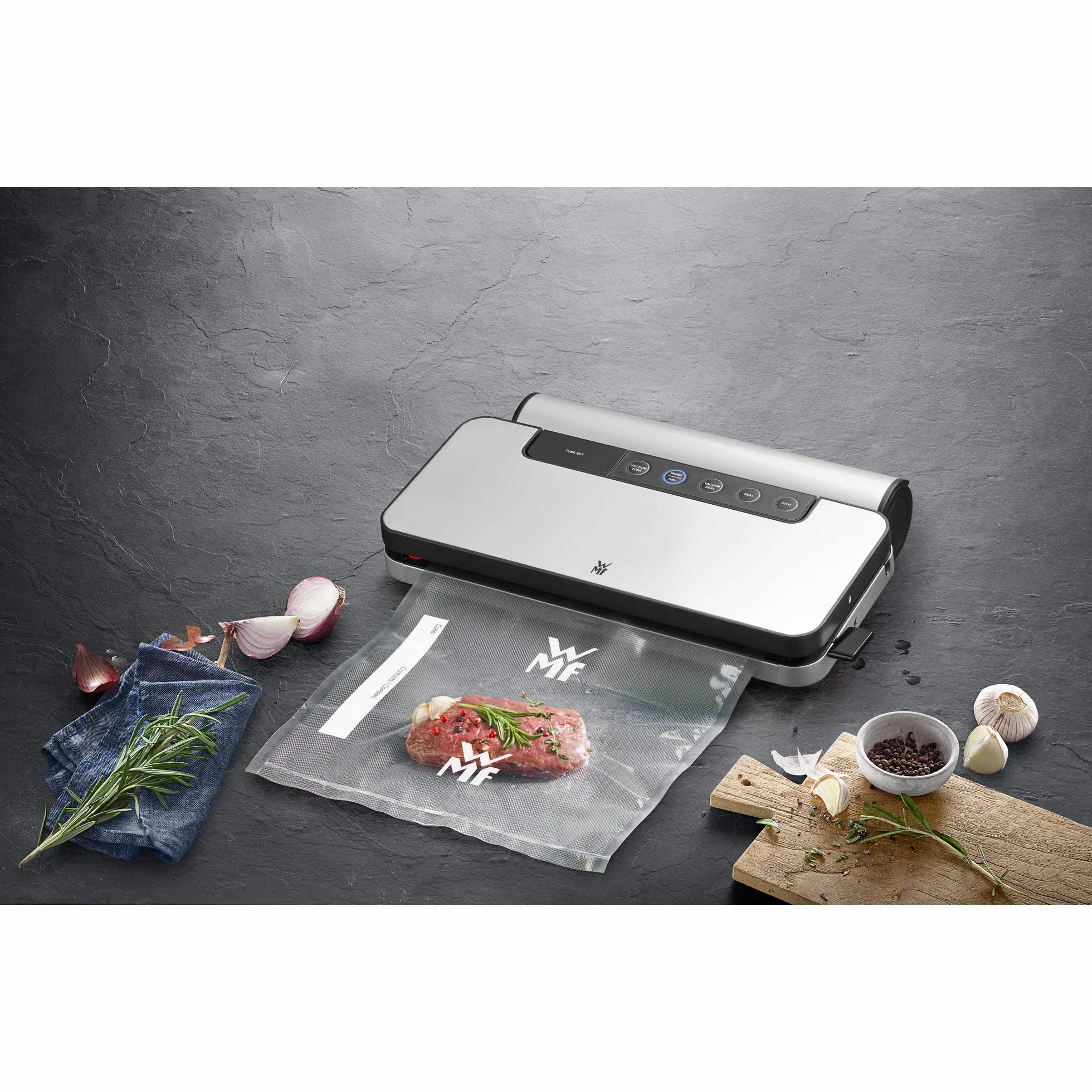 WMF Lono zgrzewarka próżniowa 90 W do folii, podwójny szew 30 cm, z rolką folii i 5 worków