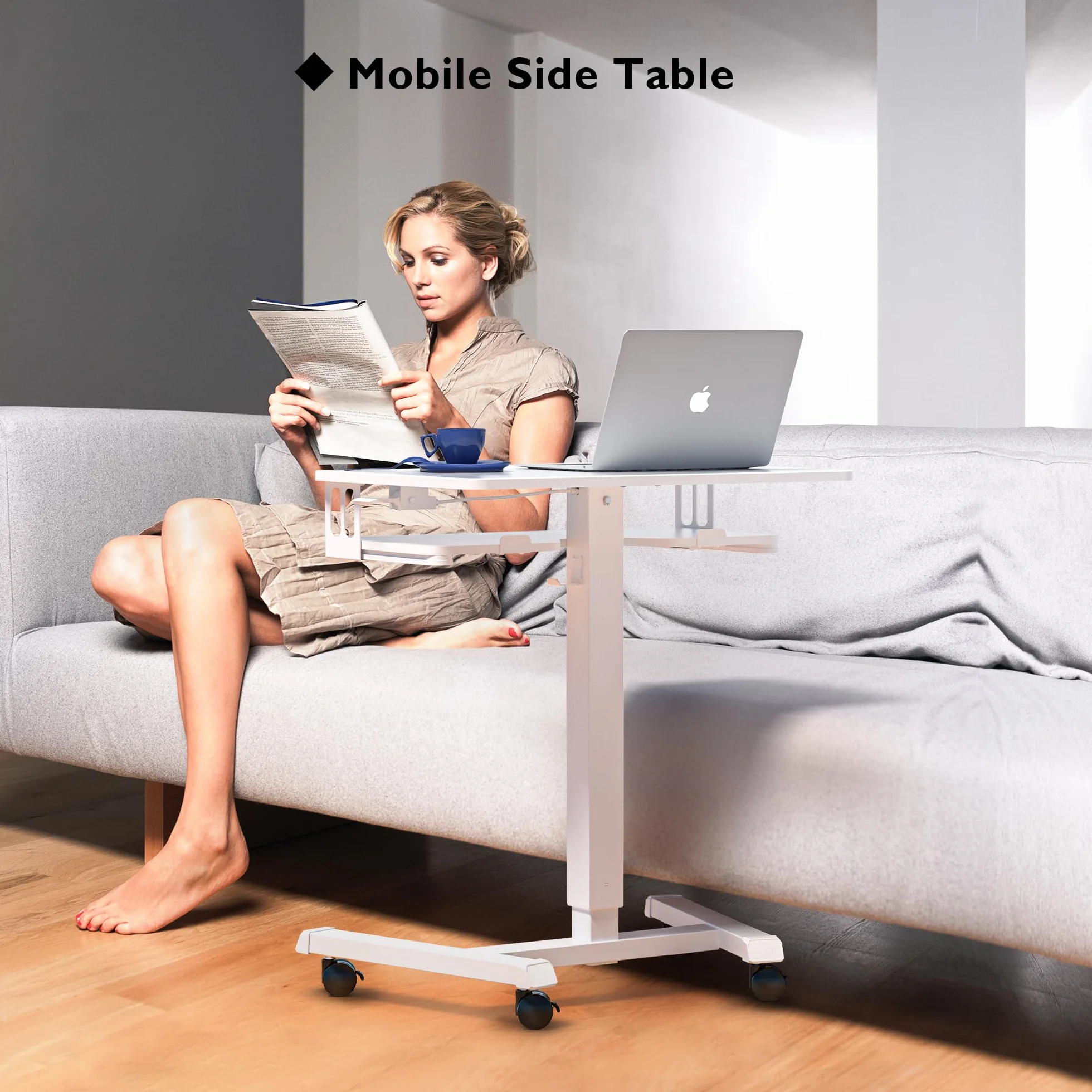 BONTEC Mobilne Biurko Stojące z Regulacją Wysokości 72-112 cm, 4 Kółka, Stacja Robocza na Laptopa z Półką na Klawiaturę, Ergonomiczne Biurko do Siedzenia i Stania, Do 15 kg, Do Biura i Domu