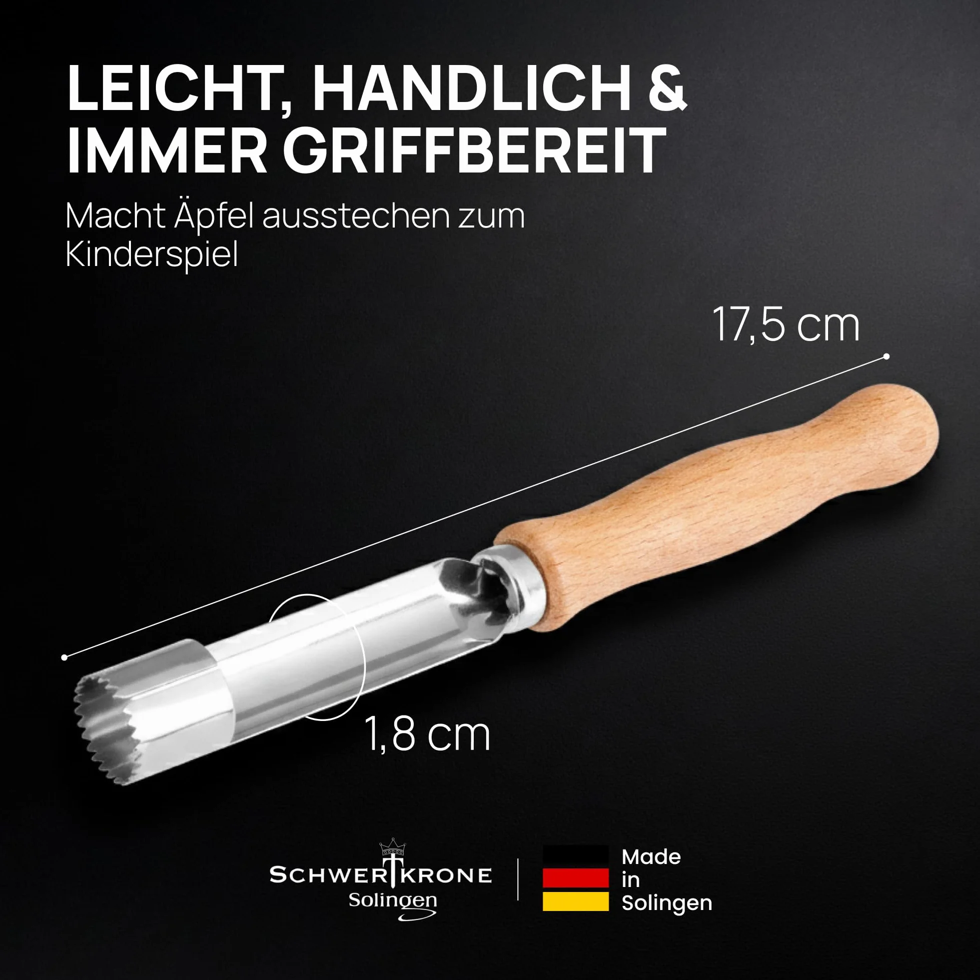 SCHWERTKRONE® Solingen Drylownica do jabłek ze stali nierdzewnej drewniany uchwyt Made in Germany