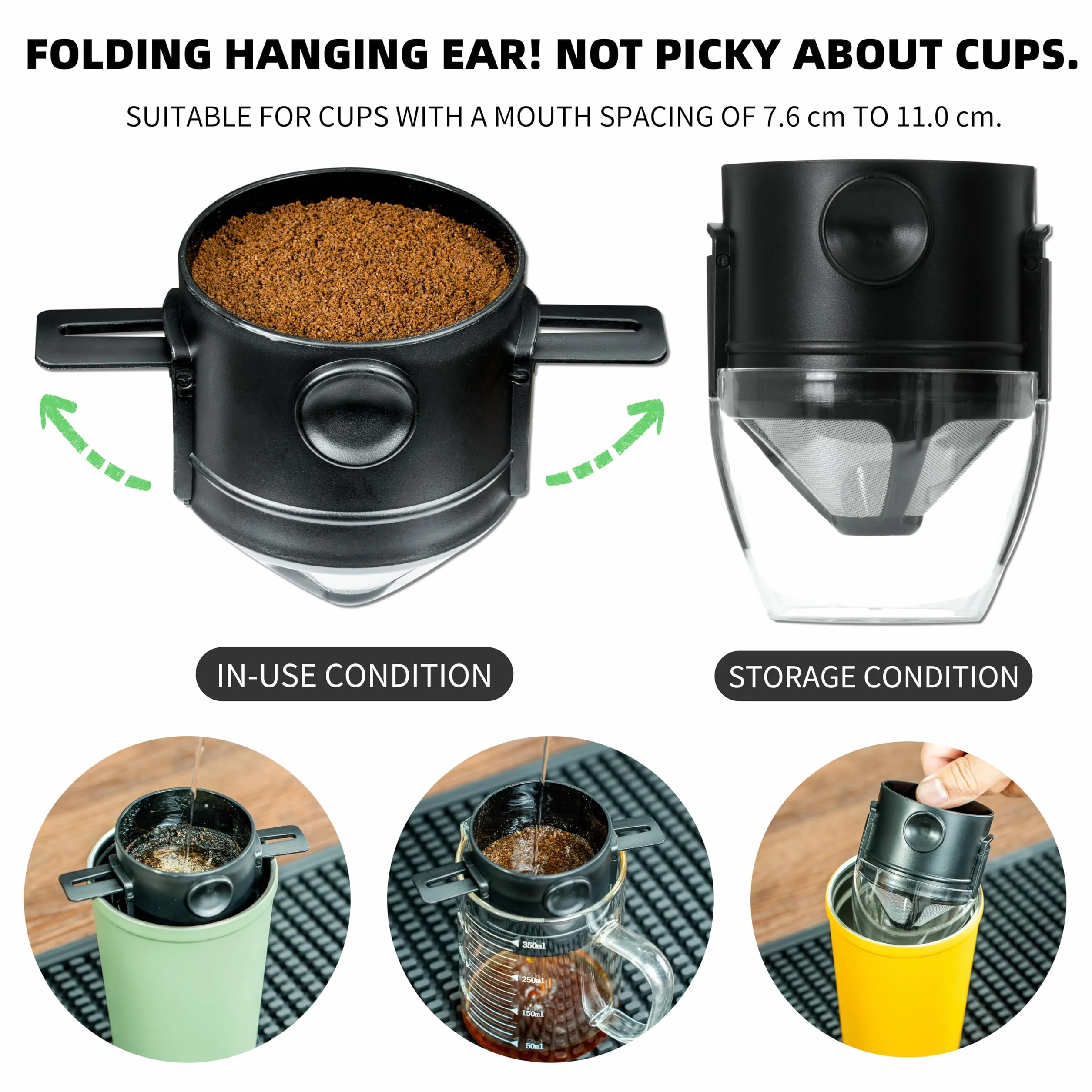 NEOUZA Dripper do parzenia kawy metodą pour over z kubkiem termicznym z izolacją próżniową, wielokrotnego użytku filtr ze stali nierdzewnej, przenośny składany bespapierowy ekspres do kawy na kemping