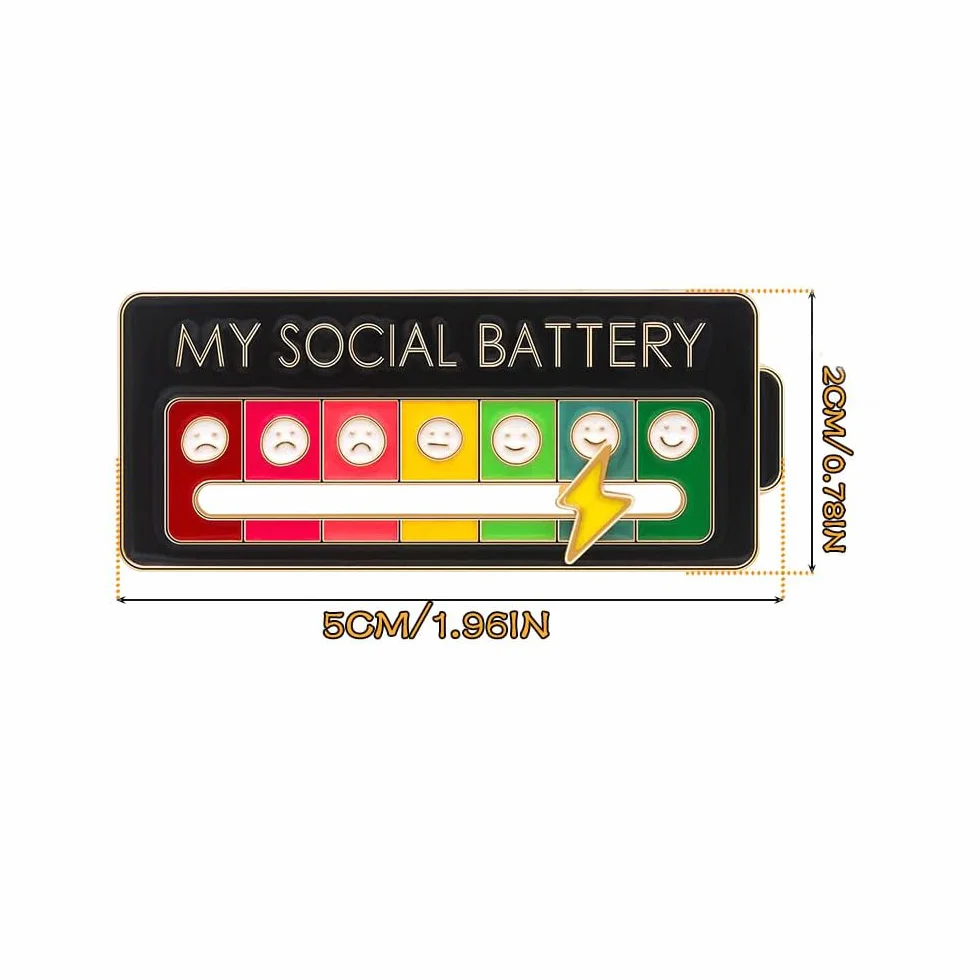 My Social Battery Pins, 6 szt. broszka do konwersji nastroju, przypinka do baterii społecznej, przypinka z przesuwaną regulowaną zabawną społeczną plakietką na baterię, kreatywny śledzenie nastroju,