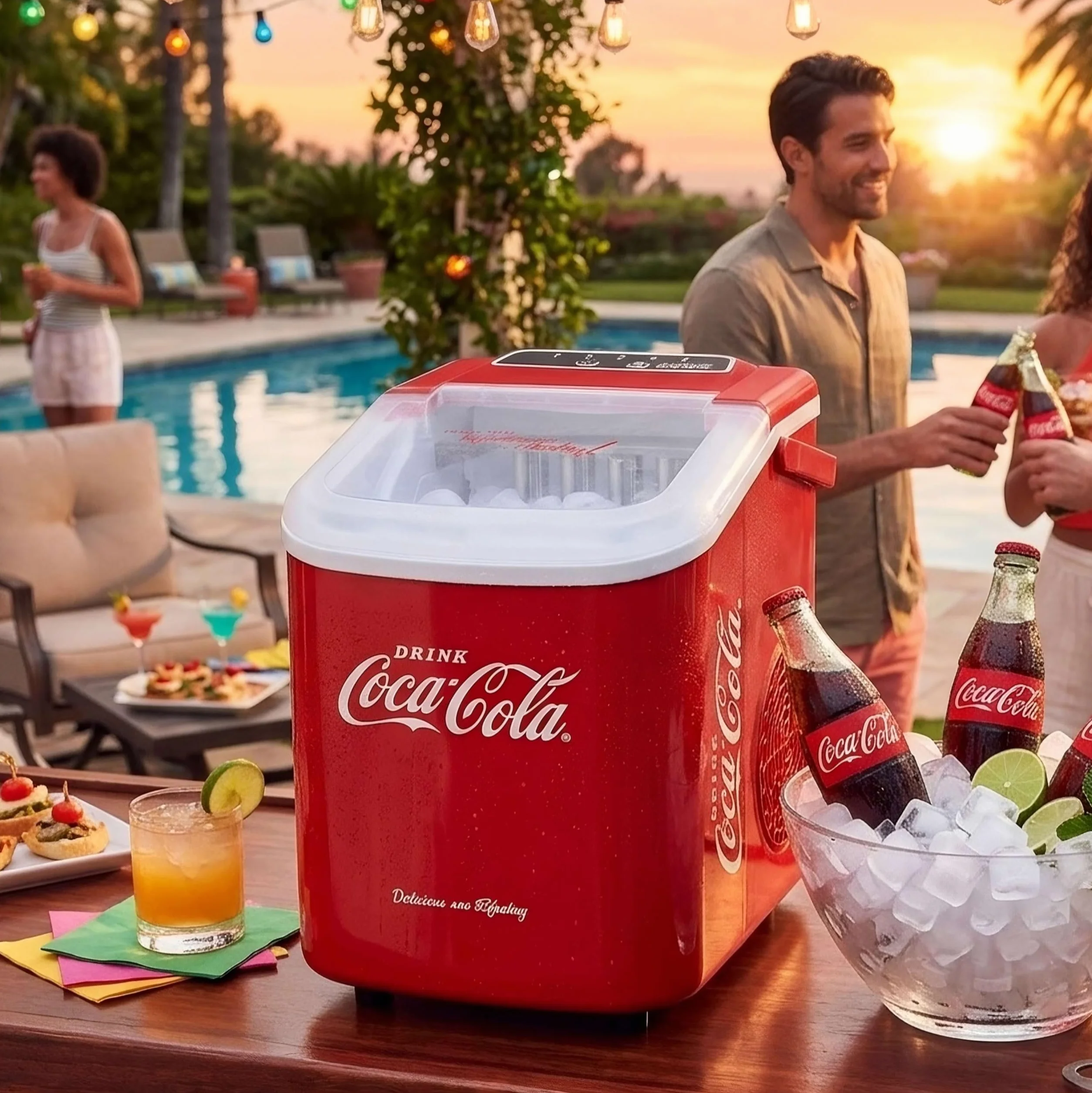 Salco Coca Cola Kostkarka do lodu 10 kg/24h 2 rozmiary kostek automatyczna funkcja ostrzegawcza retro czerwień