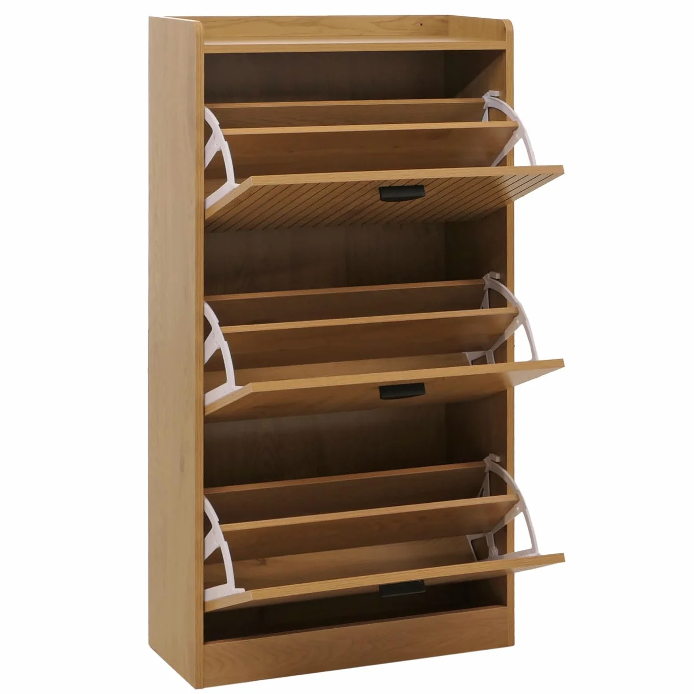 Mendler Szafka na buty HWC-O39, uchylny regał na buty, 3 klapy, półki składane, MDF, melamina, metal, 117 x 60 x 24 cm, kolor naturalny