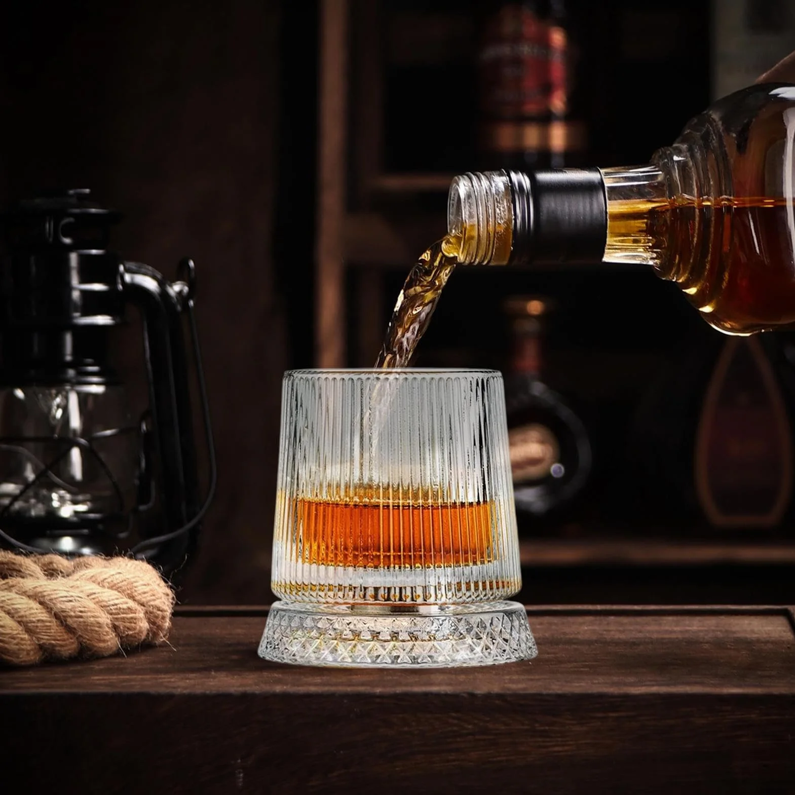 Wine Glasses - 360 Degree Rotating Stemwares for Party Celebration Drinks | Clear Crystal Glassware with Swivel Base, Old Fashioned Tumbler Design, Enjoy Whiskey Cocktail Bourbon for Men Dad Husband