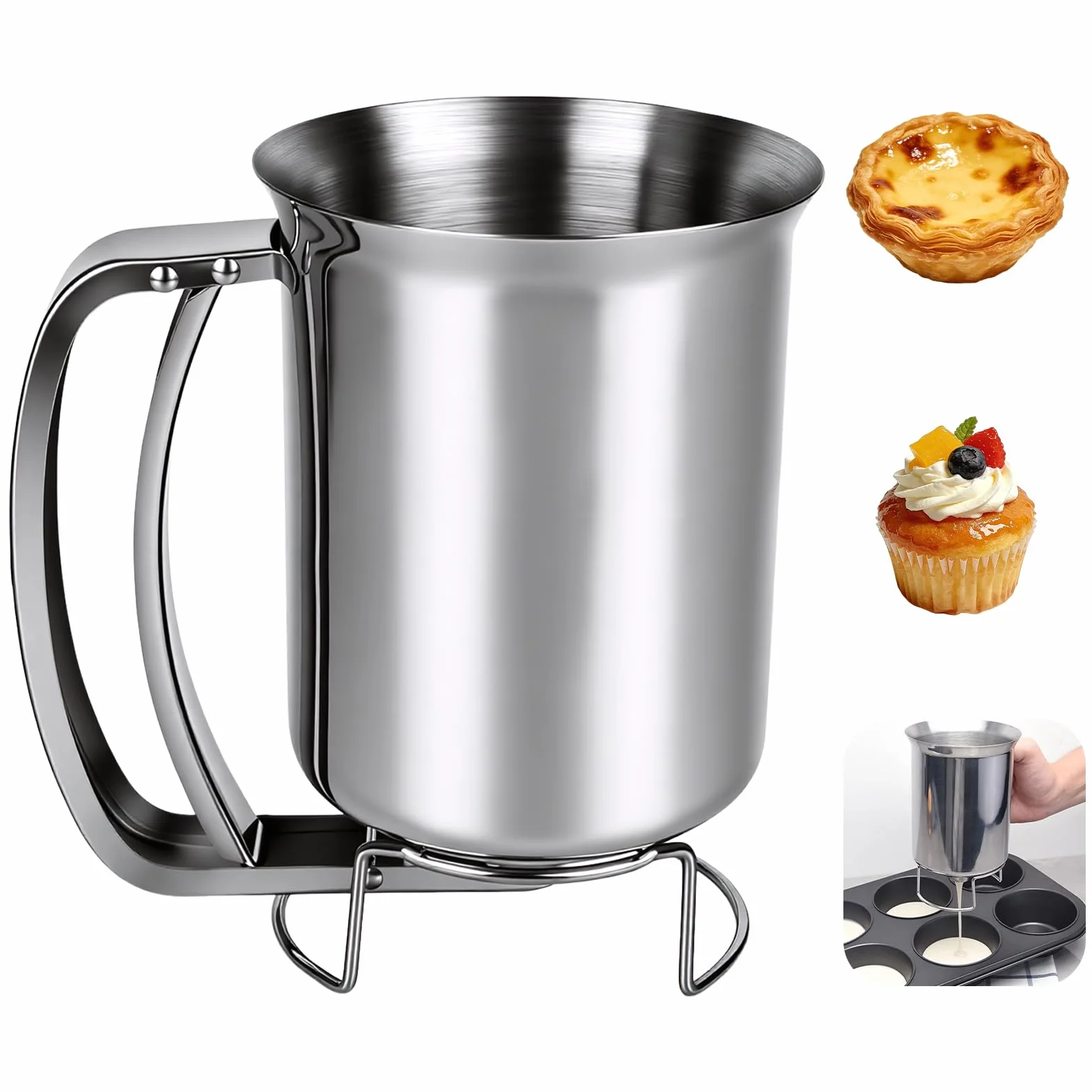 Porcjownik do ciasta ze stali nierdzewnej z uchwytem ściskającym, 900 ml, ręczny dozownik ciasta do naleśników, narzędzie do pieczenia, ciasta, ciast, babeczek, naleśników, gofrów, naleśników