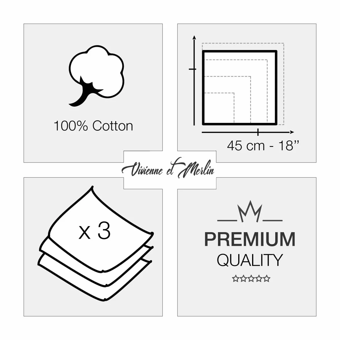 Chusteczki męskie Premium 100% bawełna czesana - 45cm x 45cm - 3 sztuki - Model A13