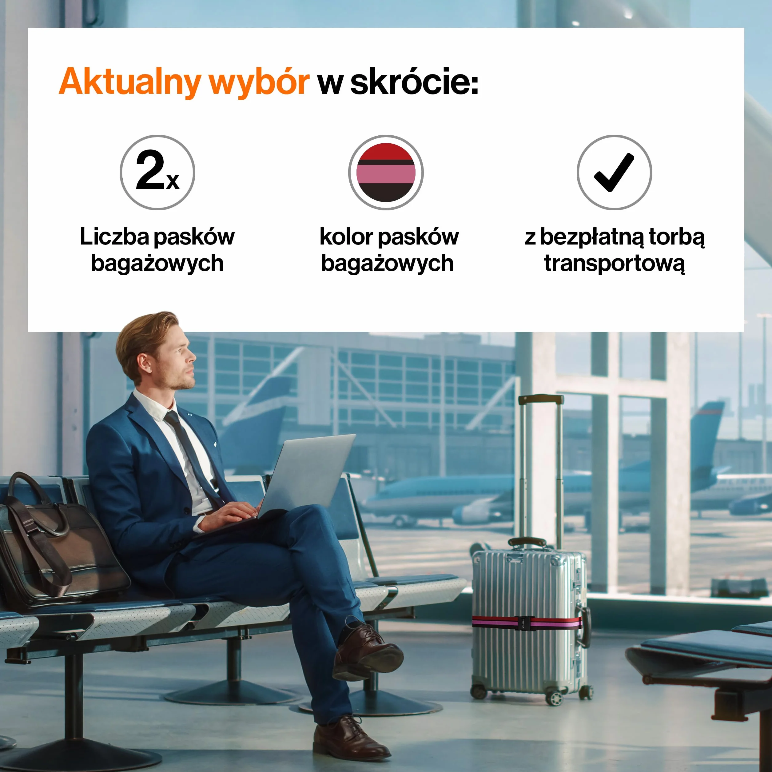 Travely® Pasek do bagażu premium – szczególnie przyciągający wzrok i bezpieczny – zawiera 2 zawieszki z imieniem – pasek do bagażu idealny na krzyż – zestaw 2 szt., kolorowy