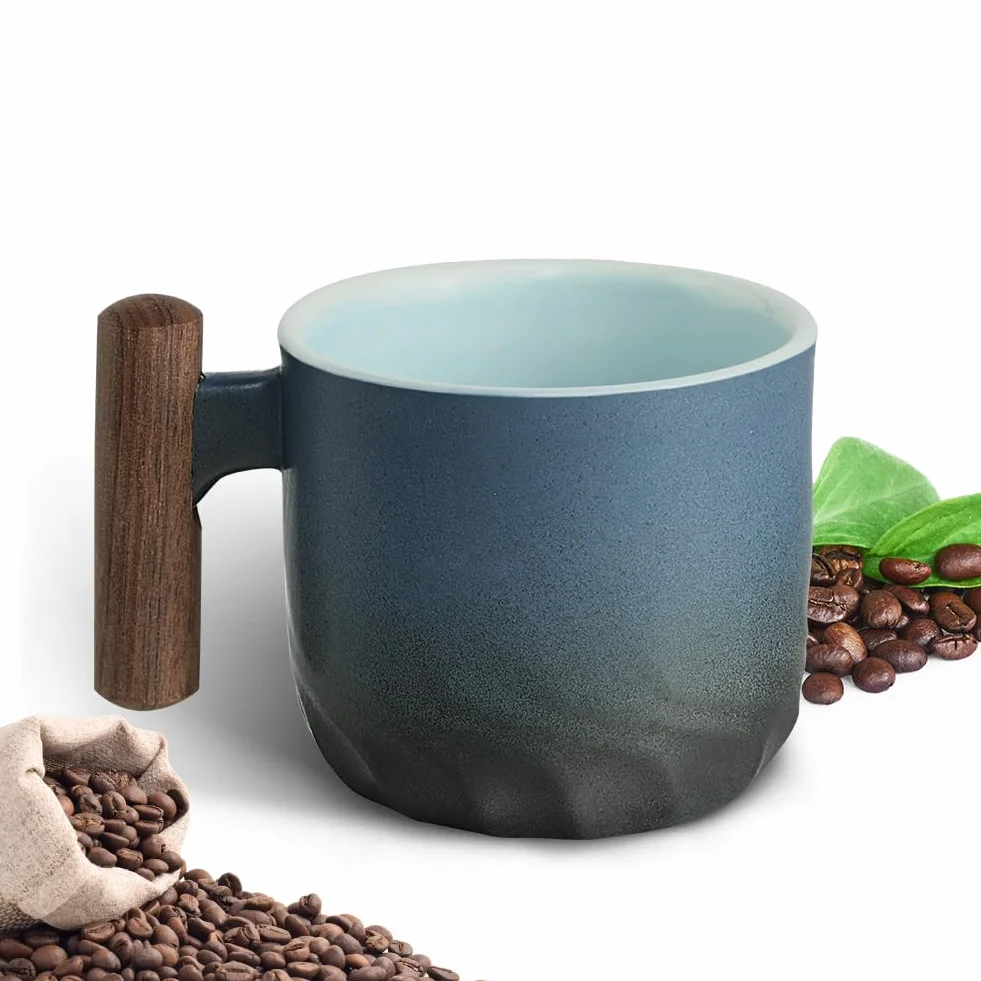 Vicloon Kubek do espresso 70 ml ceramiczny z drewnianą uchwytem retro ręcznie szkliwiony