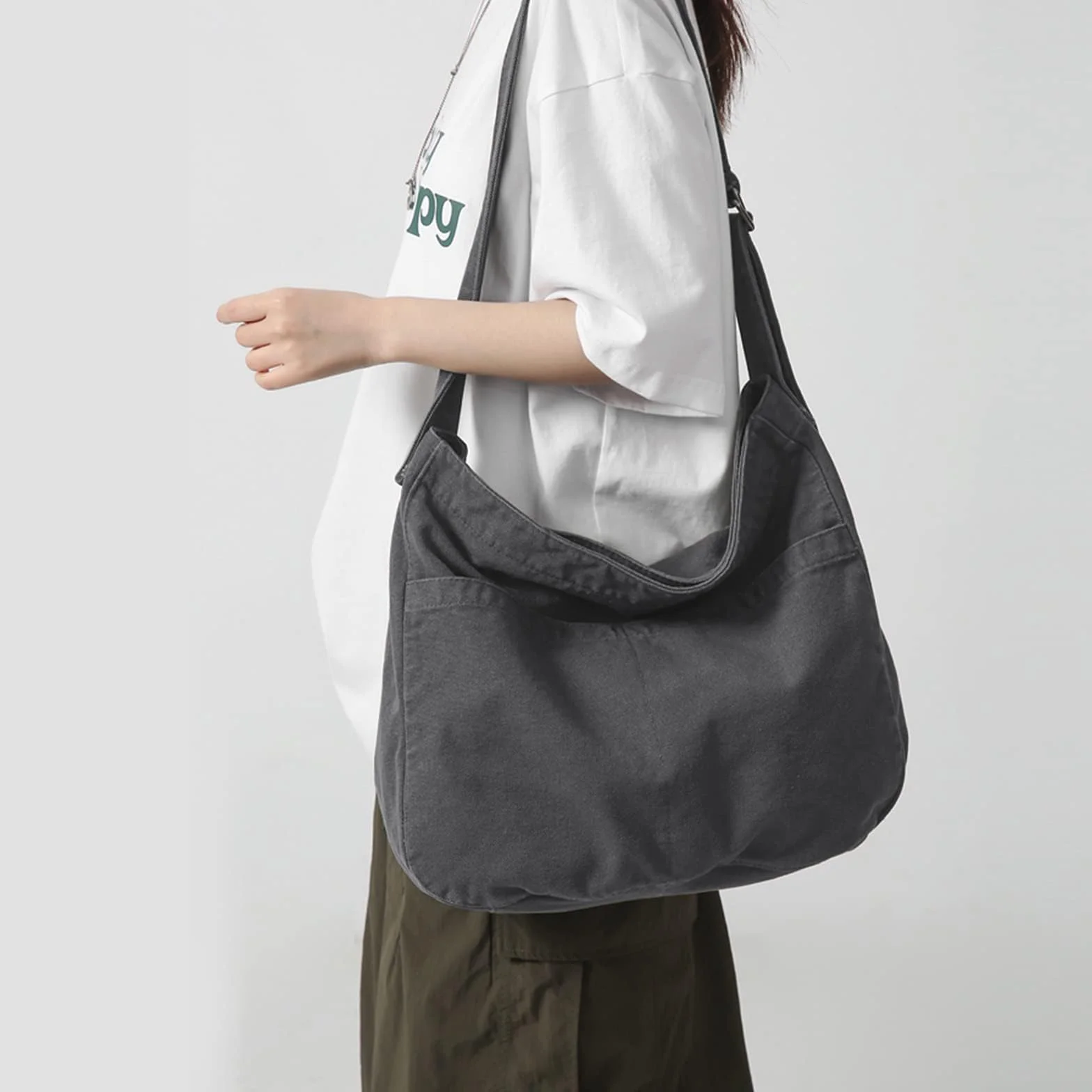X SIM FITNESSX Unisex torba na ramię Canvas Oxford torba na ramię damska torba na zakupy modna torba materiałowa na co dzień/do biura/szkoły/podróży, szary, 38x20x37 cm, Retro