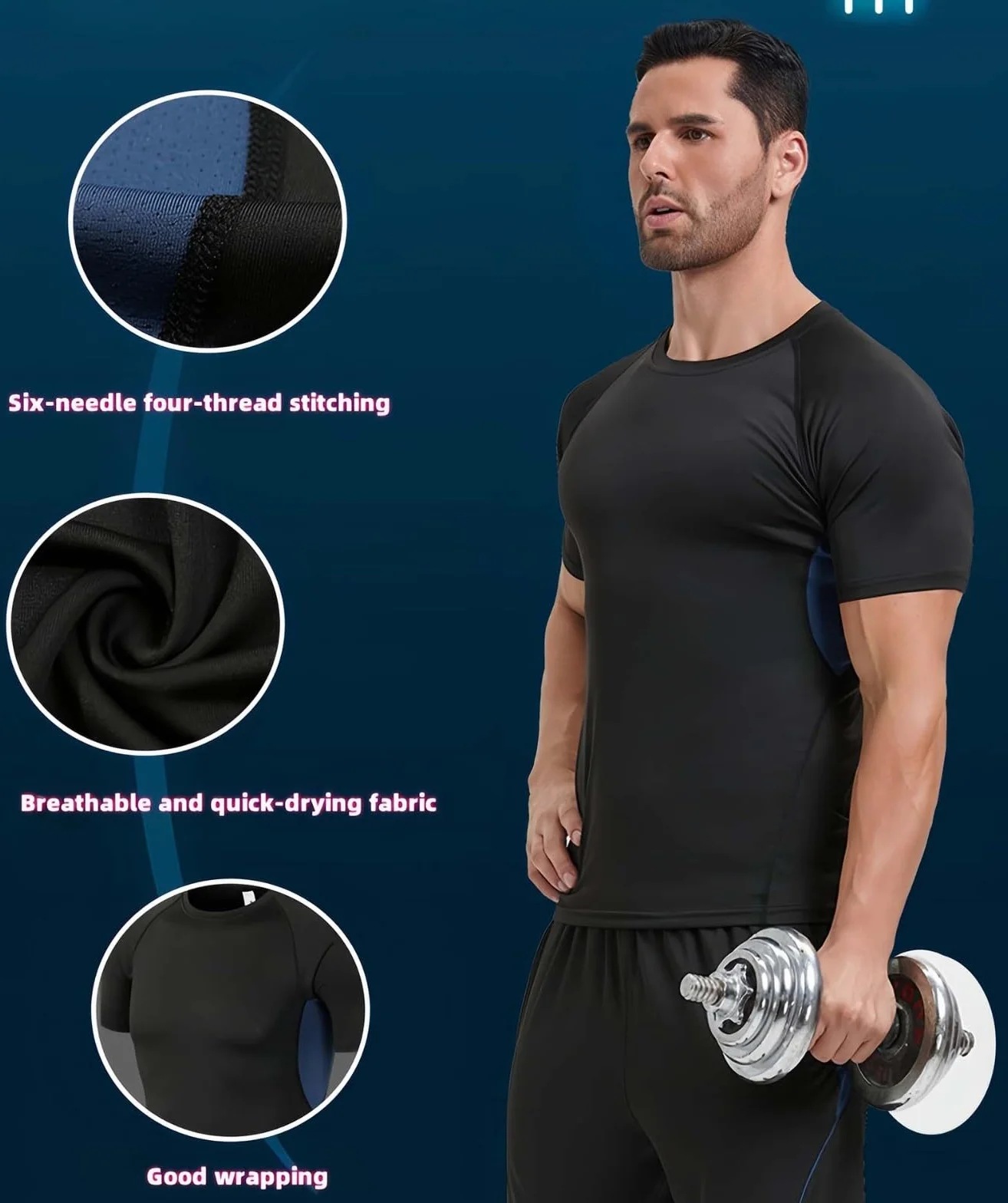 Sportswear3 sztuki garnitur męskie koszulki sportowe fitness dres zestaw szybkoschnące spodnie czarne spodnie treningowe dres męski strój sportowy B, 2XL (150-170)