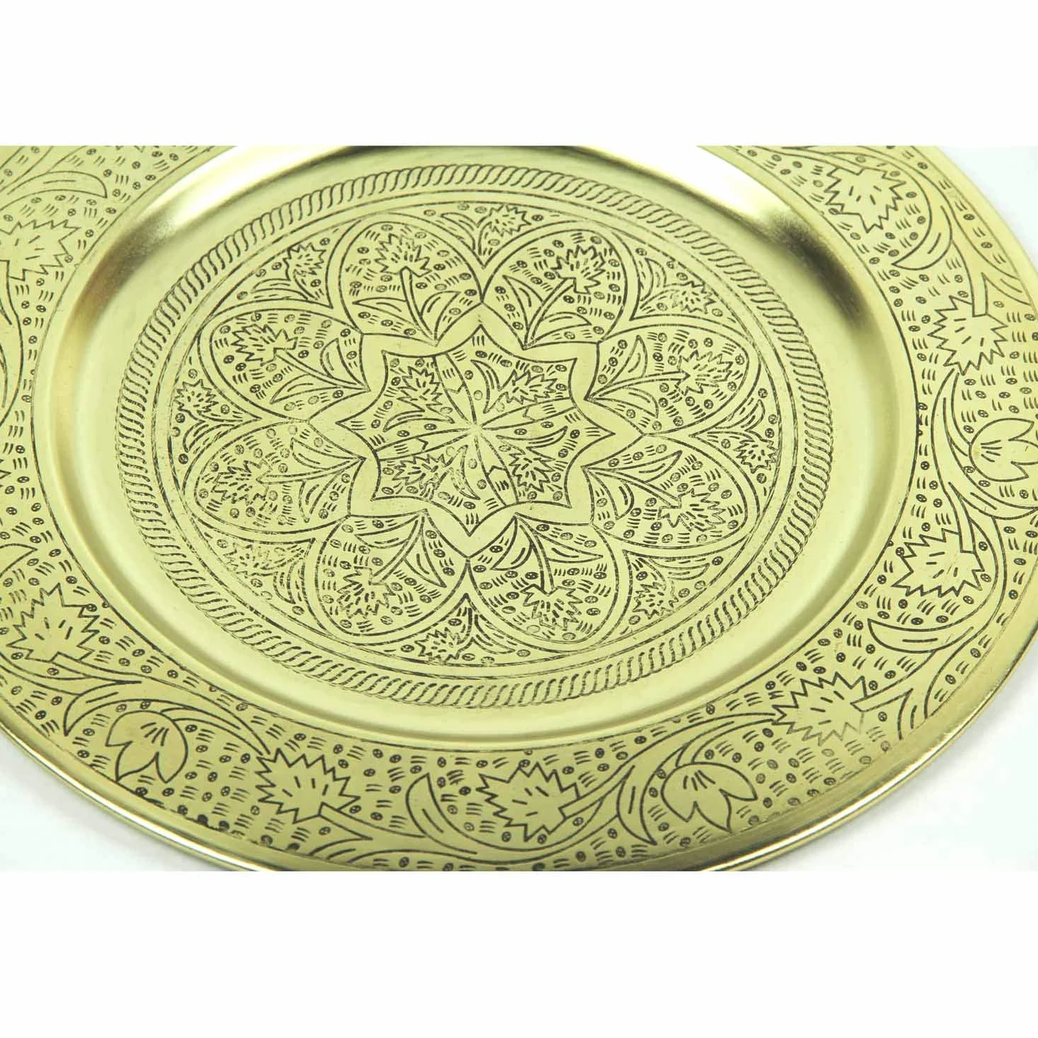Marokańska taca do serwowania Nermin Ø 50 cm okrągła metal antyczne złoto orientalna na herbatę Boho Chic dekoracja stołu