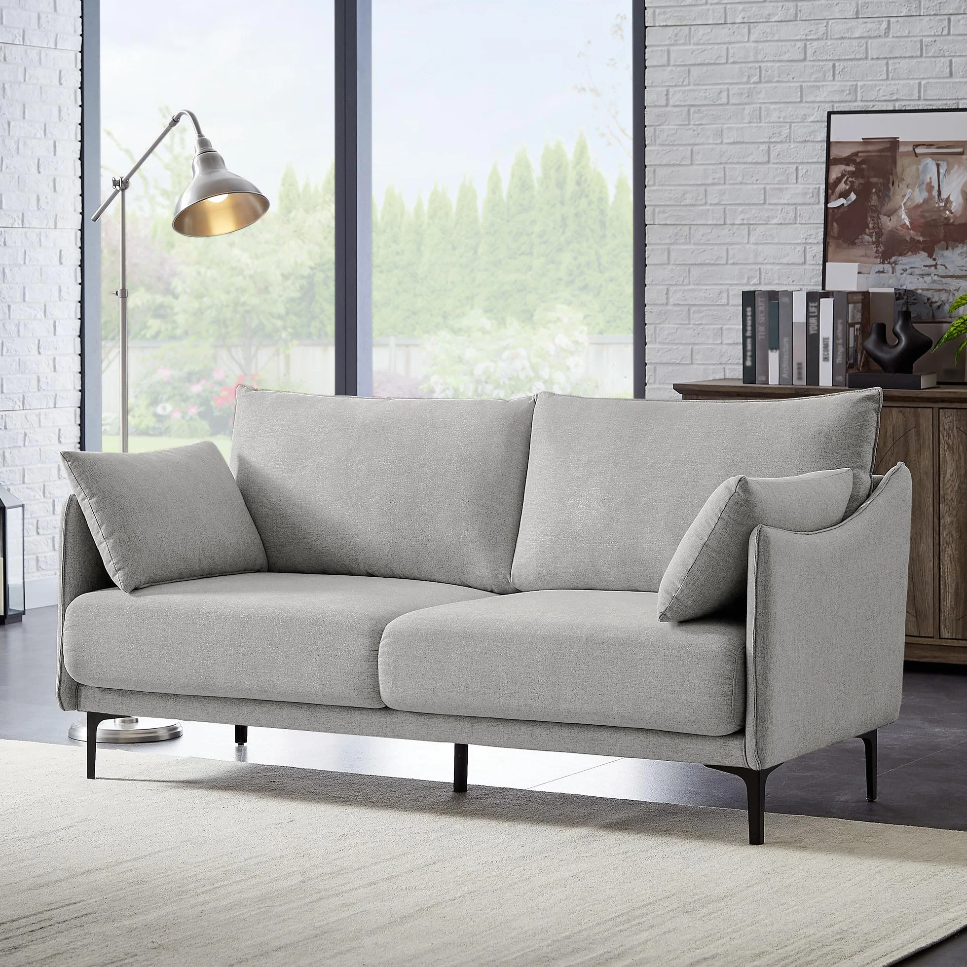 SASHA Industrialna 2-osobowa sofa z jasnoszarej tkaniny