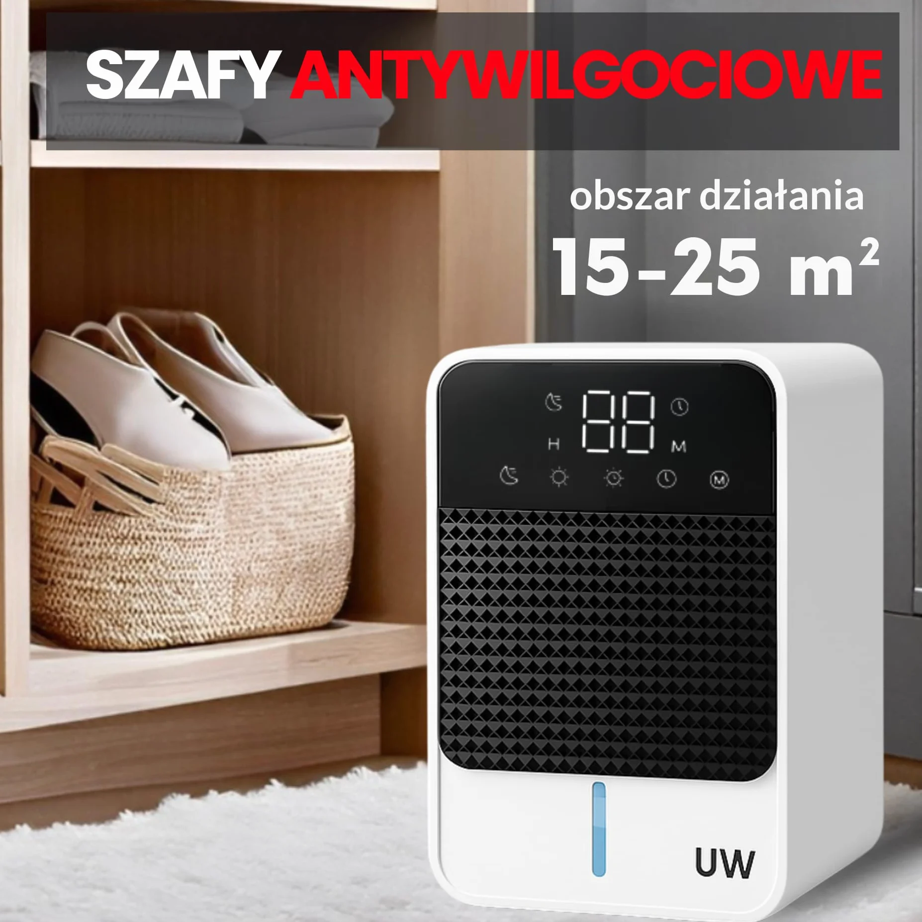 Osuszacz powietrza, elektryczny osuszacz powietrza UW Smart D1C, cichy i elektryczny osuszacz powietrza do pomieszczeń do 20 m², 350 ml/dzień (1,2 l), tryb nocny, energooszczędny oczyszczacz powietrza