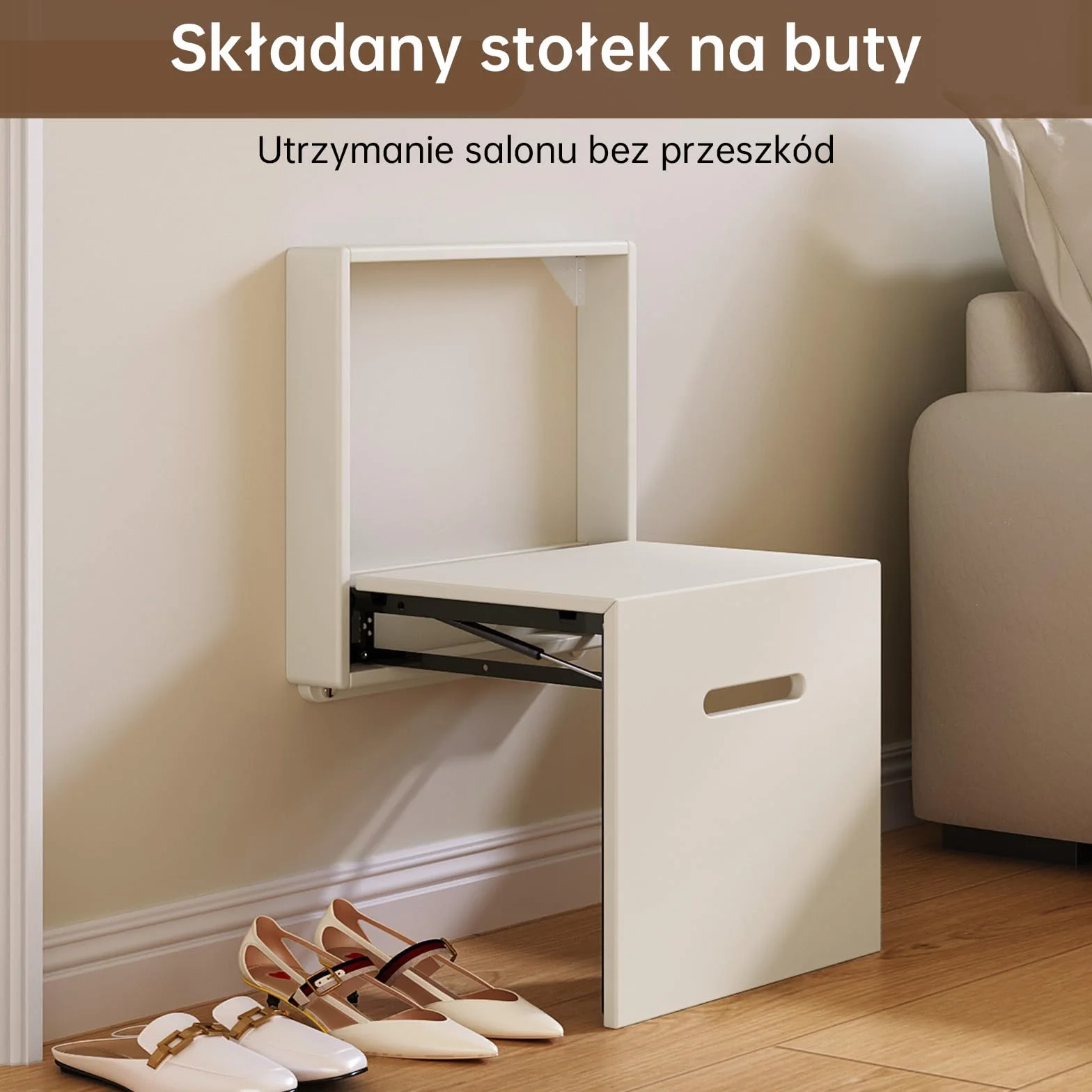 Nowoczesne krzesło ścienne składane, oszczędzające miejsce – praktyczne siedzisko do przedpokoju, korytarza, kuchni, balkonu i łazienki, kompaktowe składane krzesło do domu, mieszkania i biura, biały