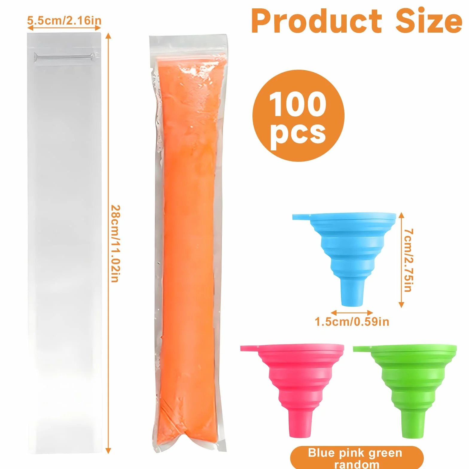 Woreczki na lód 100 sztuk, torby DIY, formy do lodów Popsicle z lejkiem