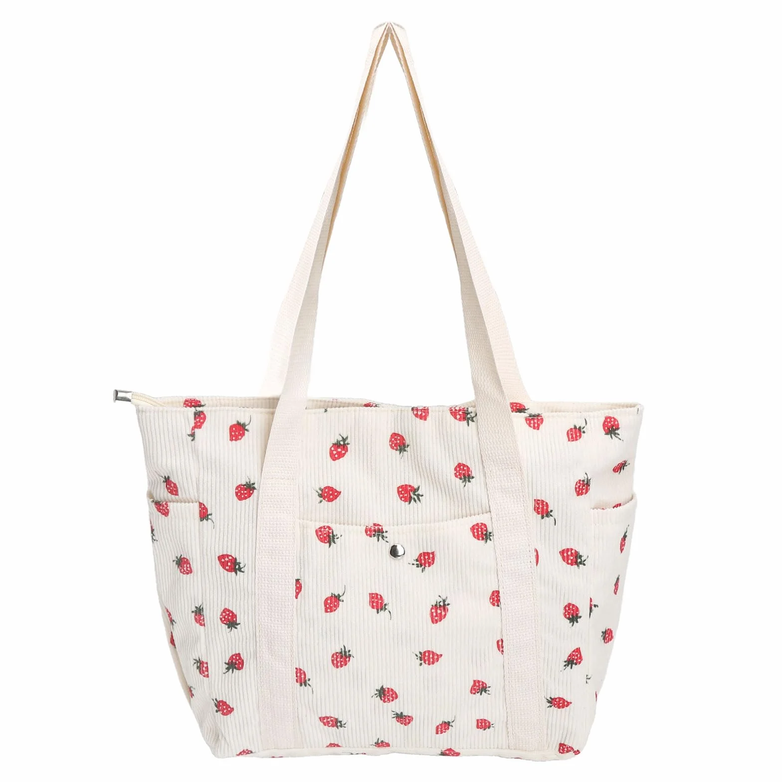 Torba ze sztruksu damska z wzorem truskawkowym, słodkie torby z truskawkami, torba na ramię, tote bag damska z materiału na co dzień i zakupy, duża torba shopper ze sztruksu na czas wolny i