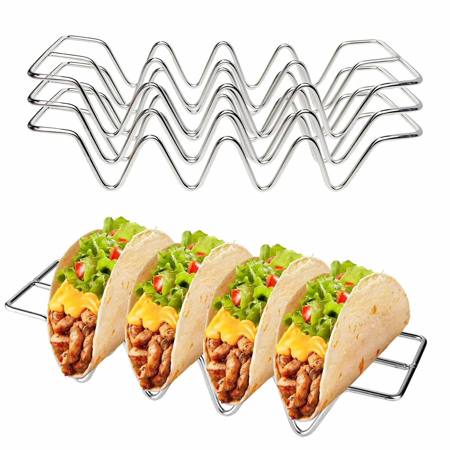 3 uchwyty do taco, 26 x 7,5 cm, miseczki do taco w kształcie litery W, stal nierdzewna 304, uchwyt na hot dog, rolka do urządzeń kuchennych, burrito do tacos, grilla