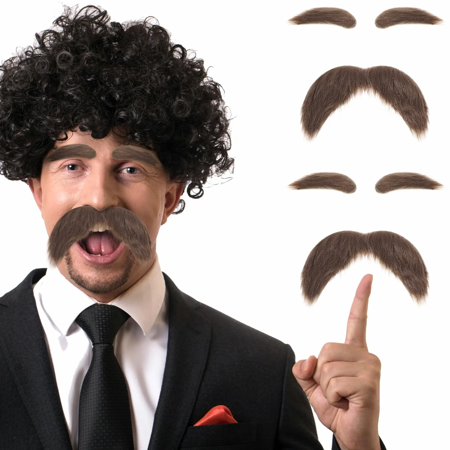 Tyqour 6 sztuk wąsów i brwi do przyklejenia, sznaucer samoprzylepny, sztuczne brody, klej DIY, sztuczne wąsy, na Halloween, Boże Narodzenie, karnawał, urodziny i imprezę