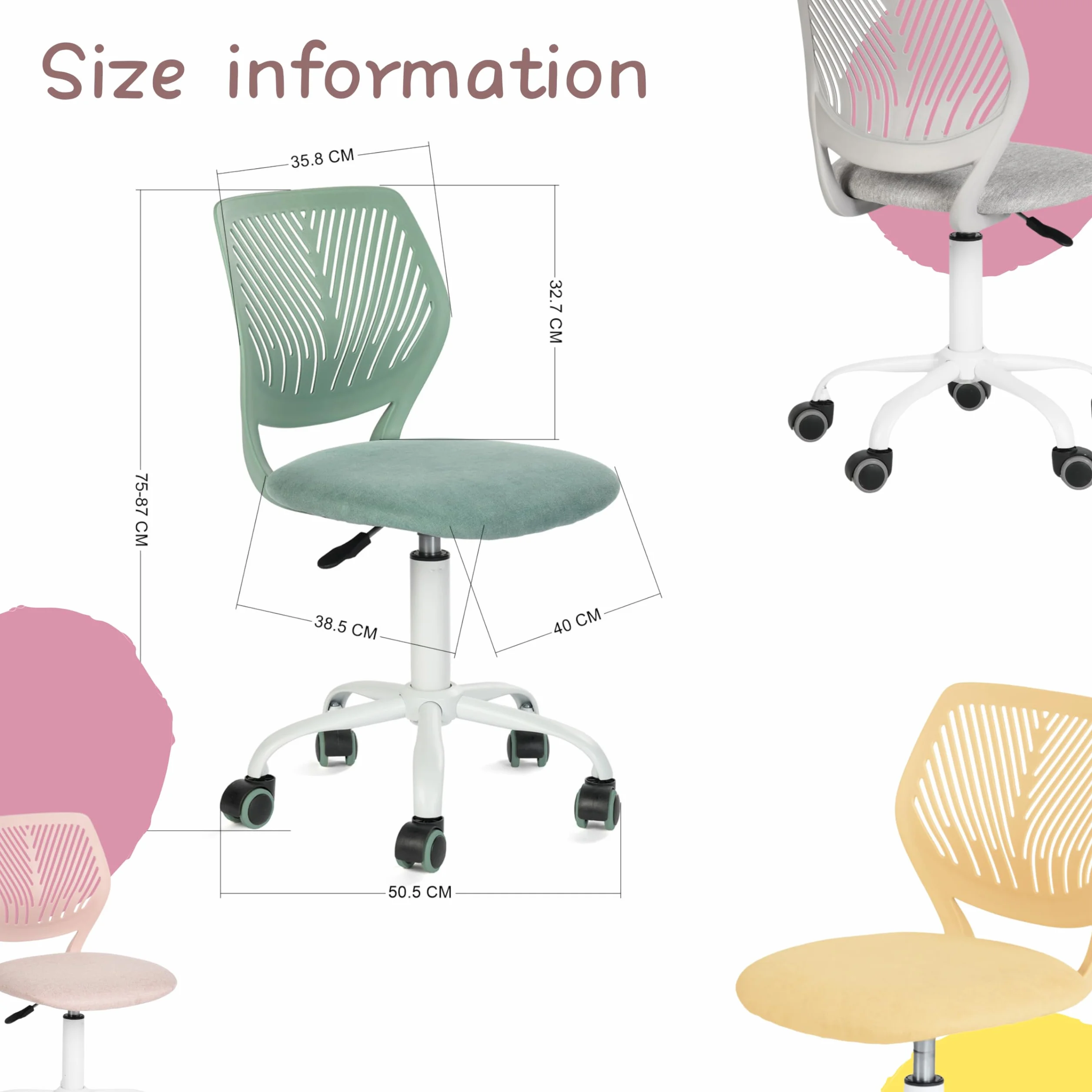 FurnitureR Krzesło gamingowe dla dzieci, krzesło biurowe, krzesło dla graczy, ergonomiczne, nowoczesne wzornictwo, bez rękawów, regulacja wysokości siedziska, gumowe kółka, zielone