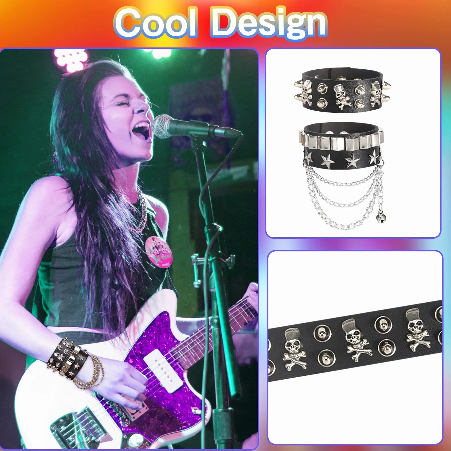 11 szt. Rock Star Fancy Dress Punk Akcesoria Rockstar Akcesoria Rockstar Fancy Dress 80s Rock Star Kostium Disco