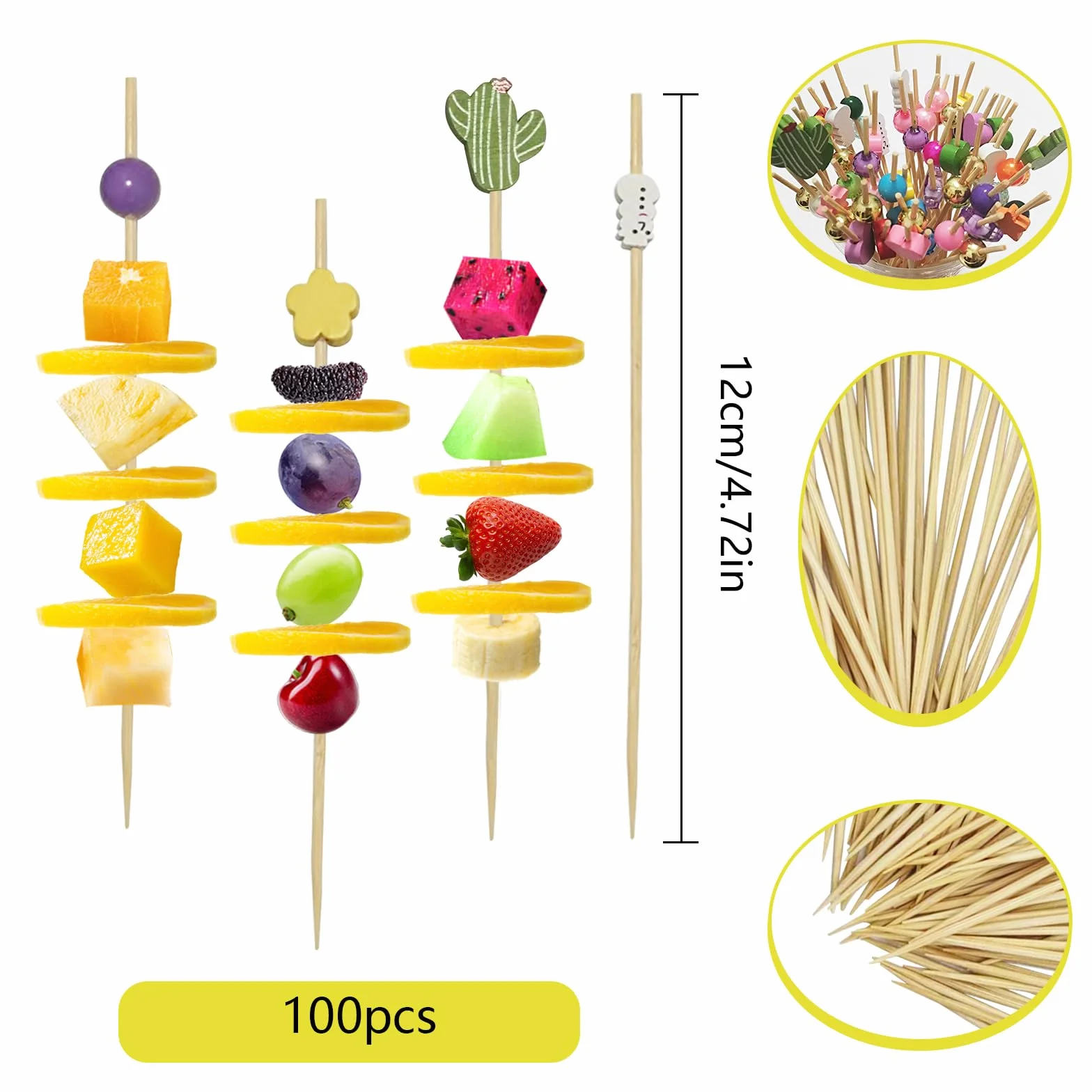 Szaszłyki koktajlowe 12 cm do finger food, różne kształty, 100 sztuk