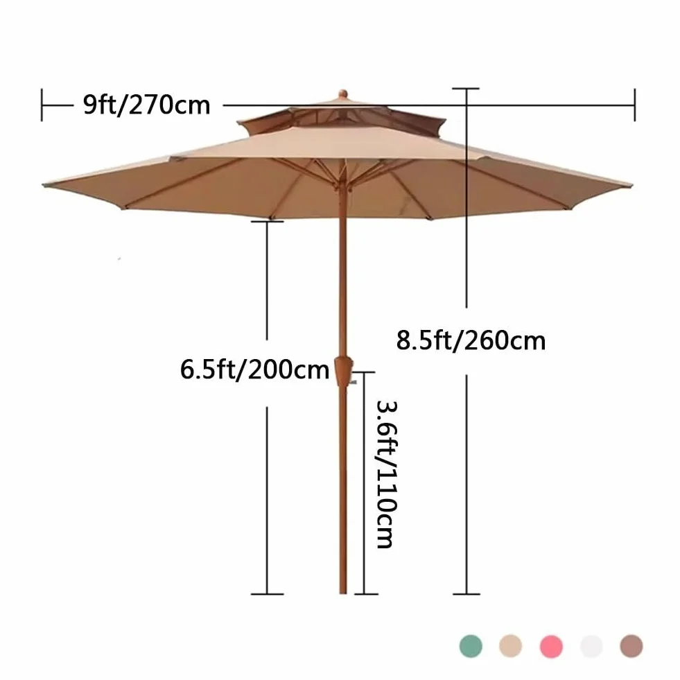 Duży Parasol Ogrodowy, 2 Koła, 9 Stóp, Wiatroodporny, Odporny Na Promieniowanie Uv, Stolik Ogrodowy, Do Ogrodu, Na Taras,Natural-270cm(9ft)