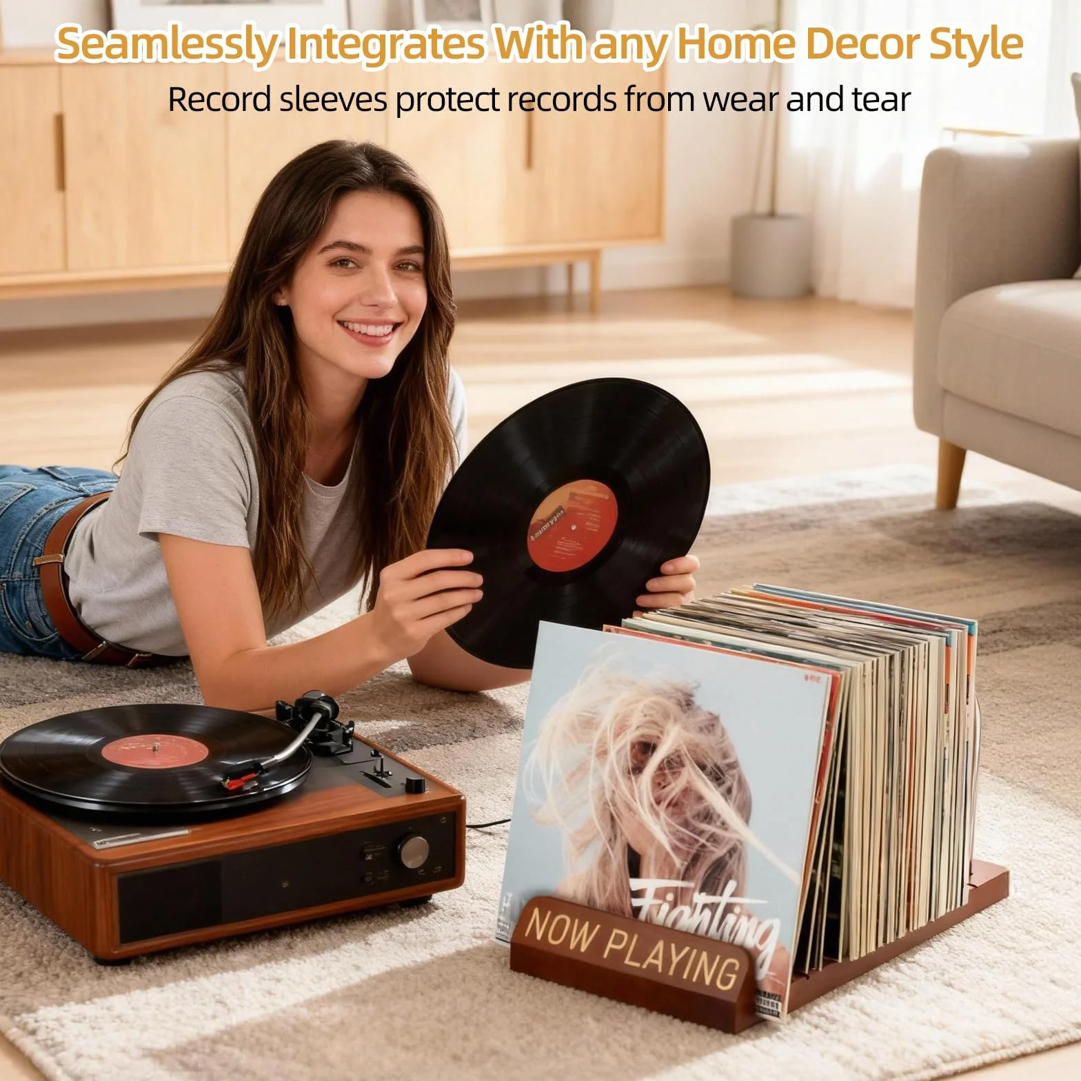 Stojak na płyty gramofonowe, skalowalny, w stylu retro, stojak na płyty winylowe, na 30-70 płyt LP, stojak na płyty CD, albumy, z 5 kieszeniami wewnętrznymi