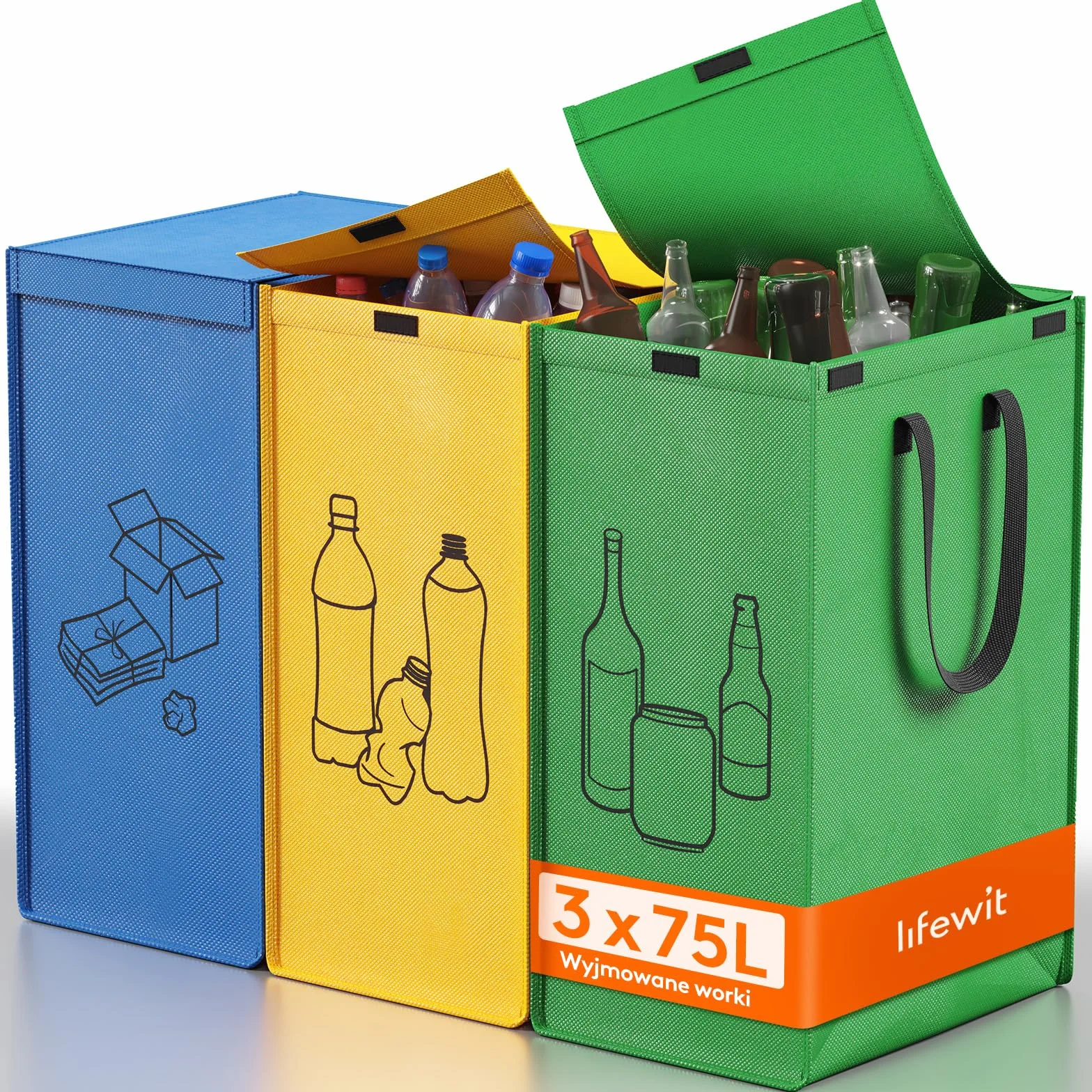 Lifewit System segregacji śmieci 3 przegródki 3 x 75 l pojemnik na odpady papier szkło plastik