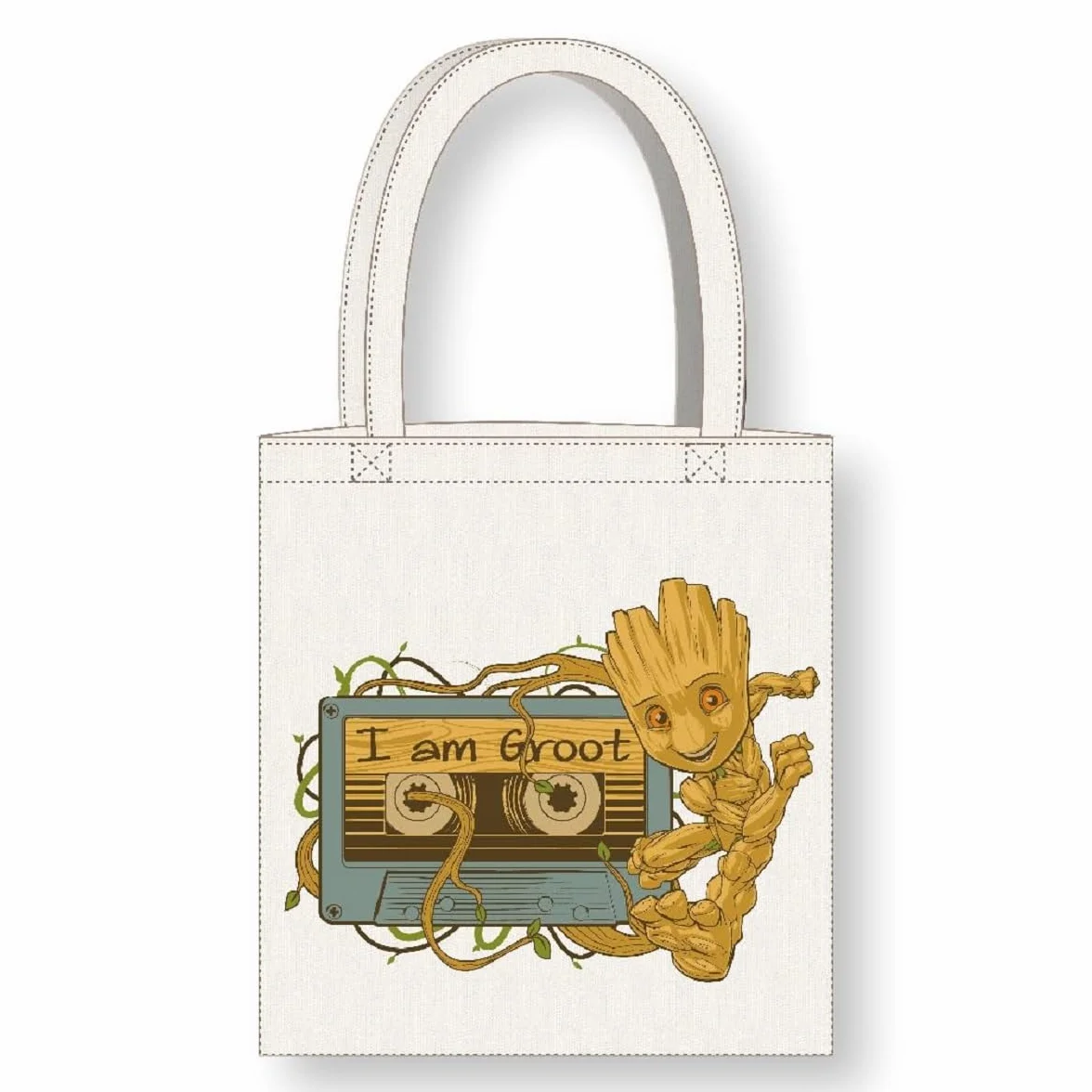 CERDÁ LIFE'S LITTLE MOMENTS Cerdà Marvel The Guardians of the Galaxy Tote Bag Bag z długimi uchwytami - 36 x 39 cm - Poliester i bawełna - Wzór I am Groot - Biały