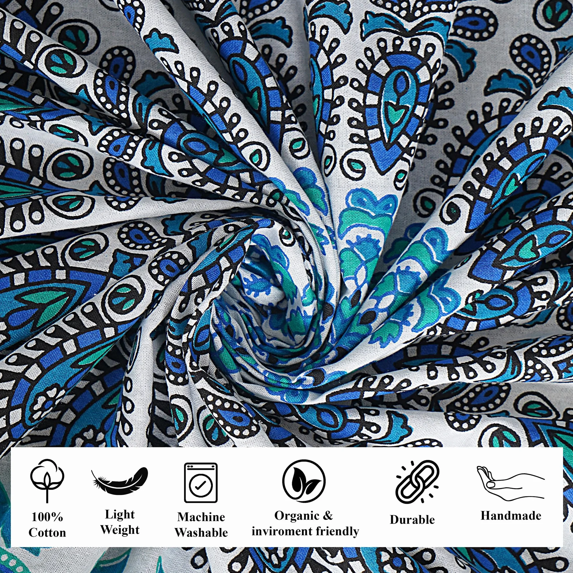 FURNISHFUL FINESSE Mandala dywan ścienny błękitny boho paw 228 x 274 cm
