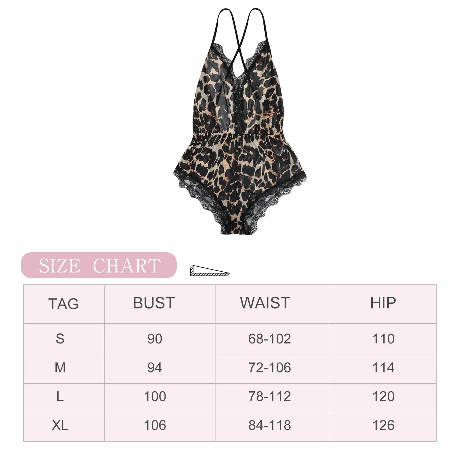 Damska bielizna nocna, seksowna, dekolt w serek, koszula nocna, szlafrok, siateczka, piżama, babydoll, Leopard, L