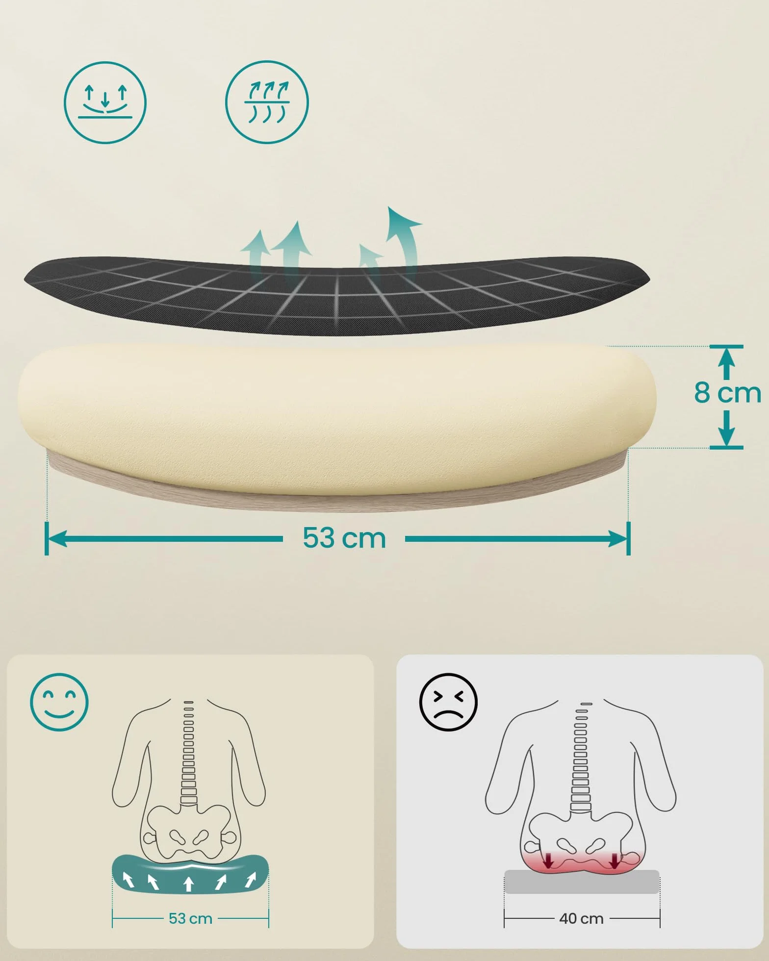 SONGMICS ergonomiczne krzesło biurowe obrotowe z siatką, podparcie lędźwiowe, funkcja bujaka, siedzisko 53 cm, składane podłokietniki, czarno-biały OBN37WTV2