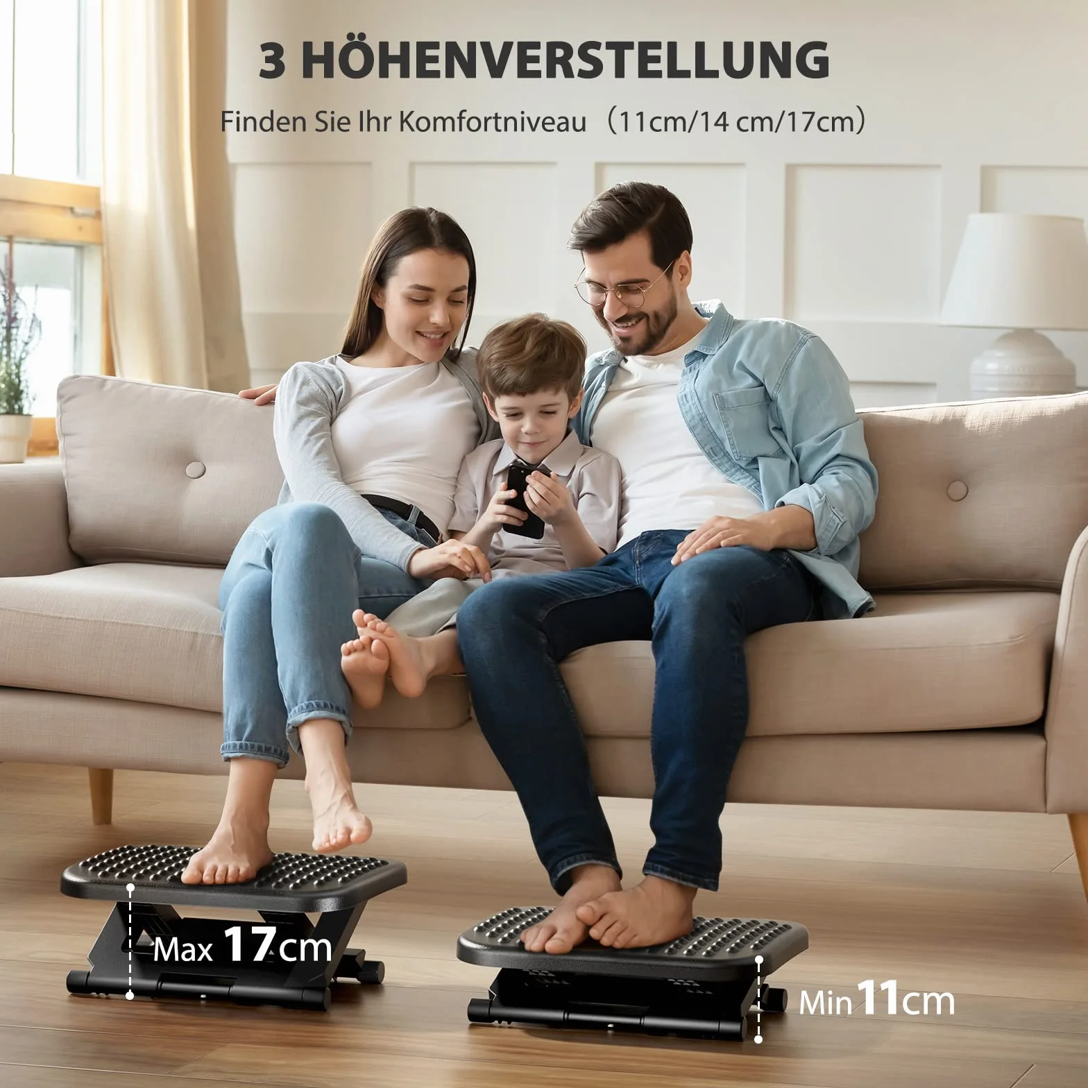 HUANUO Regulowany podnóżek, ergonomiczny podnóżek do biurka z funkcją masażu, 3 regulowane pod względem wysokości i kąta, antypoślizgowe do biura i domu