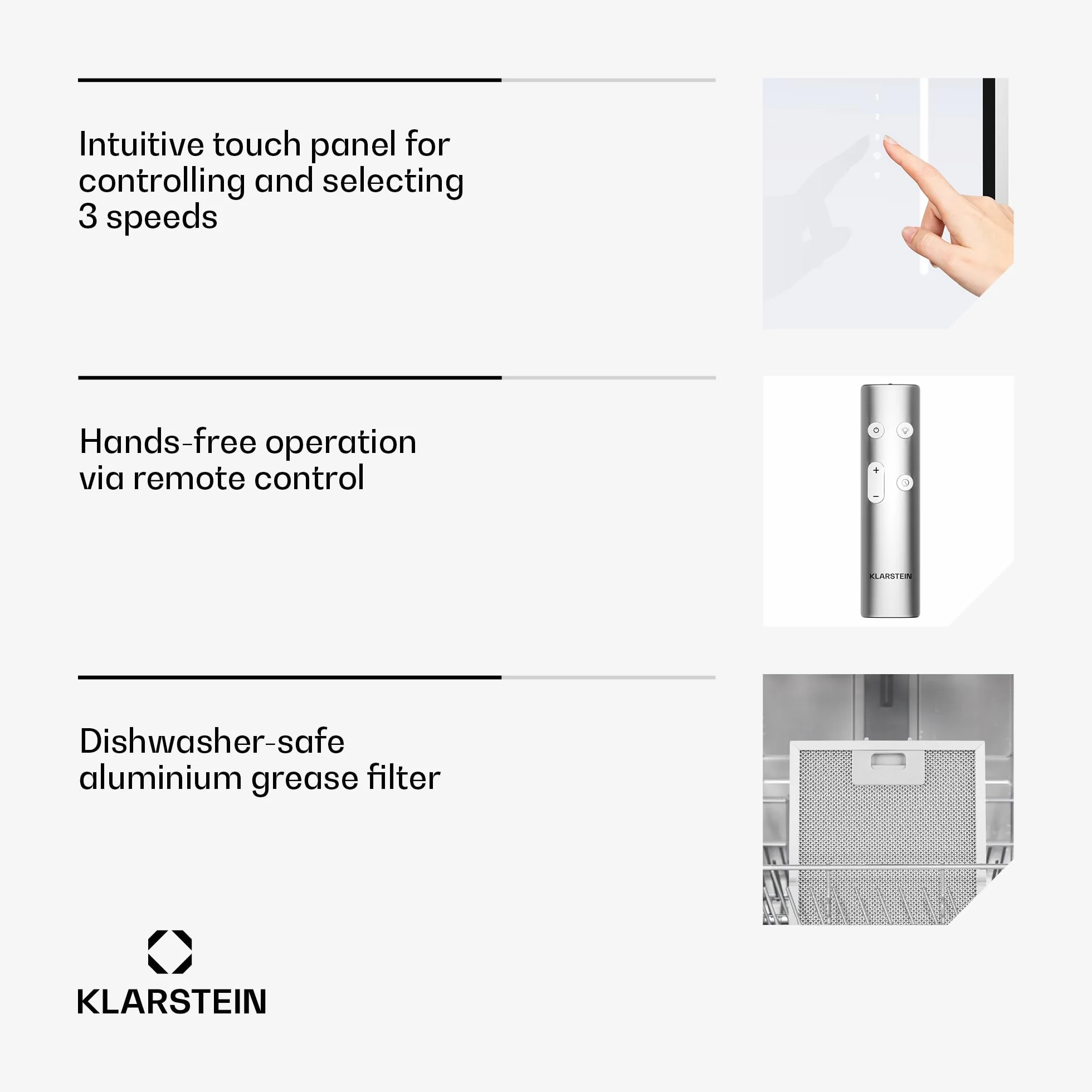 Klarstein LuxeAir okap kuchenny – strumień powietrza 750 m³/h, efektywność energetyczna, sterowanie Wi-Fi, silnik 110 W, obsługa dotykowa, oświetlenie LED, aluminiowy filtr przeciwtłuszczowy, osłona
