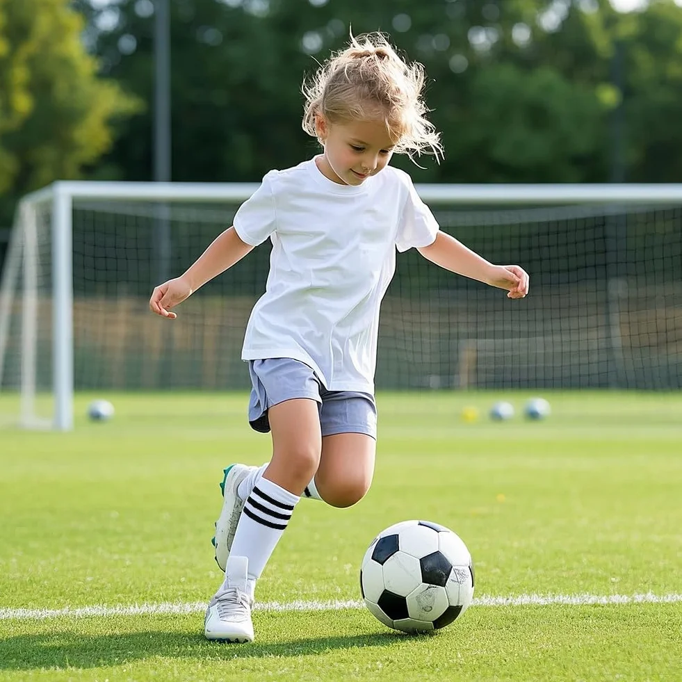 EQLEF Skarpetki piłkarskie dla dzieci w wieku 4-6 lat, 2 pary, dziecięce skarpetki piłkarskie dla chłopców i dziewcząt, trening sportowy, występy piłki nożnej, skarpety kostiumowe, niebieski i biały