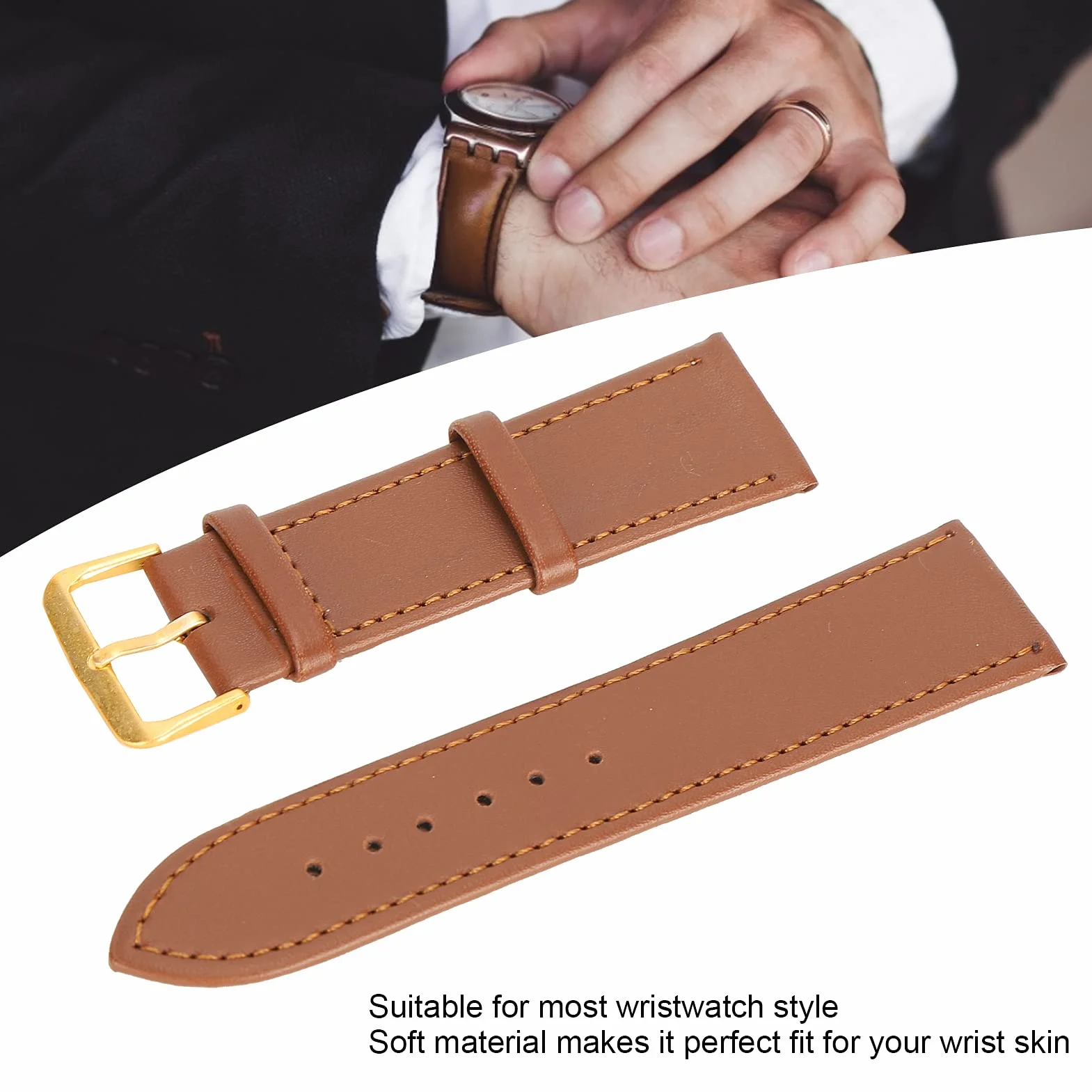 Pasek do zegarka ze sprzączką, pasek ze skóry PU Wygodny do zegarka do wymiany do ogólnego zastosowania do użytku profesjonalnego(22mm brown)