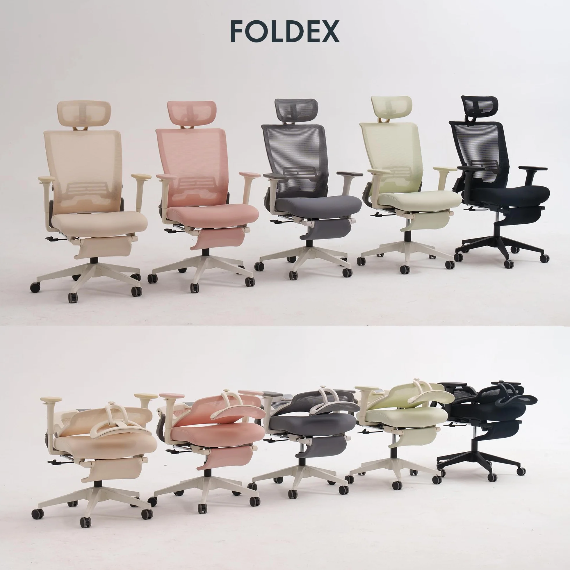FLEXISPOT Foldex Ergonomiczne Krzesło Biurowe Składane z Wsparciem Lędźwiowym Regulowanymi Podłokietnikami Czarny