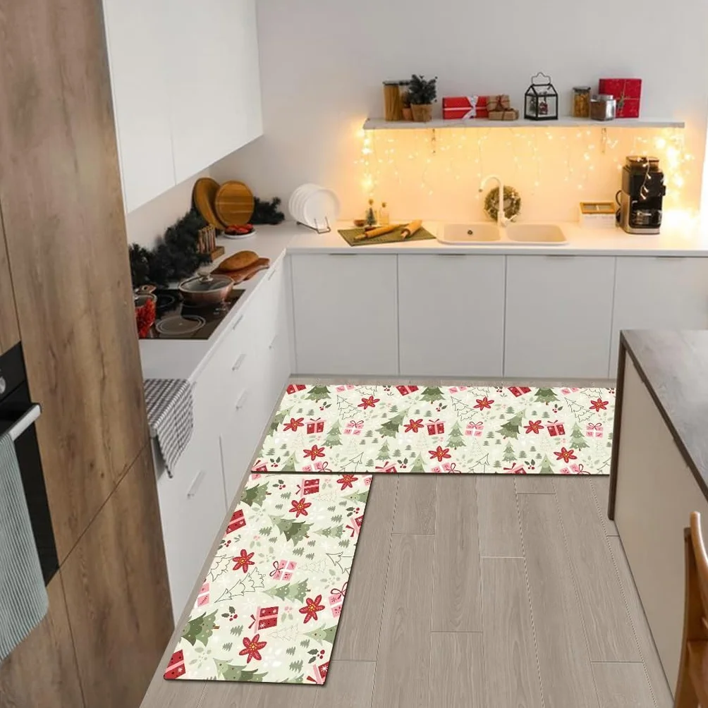 Świąteczne maty kuchenne na podłogę, dywaniki kuchenne, antypoślizgowe, zmywalne, okrzemkowe, miękkie maty kuchenne, amortyzowane, odporne na zużycie, świąteczna mata podłogowa do dekoracji kuchni,