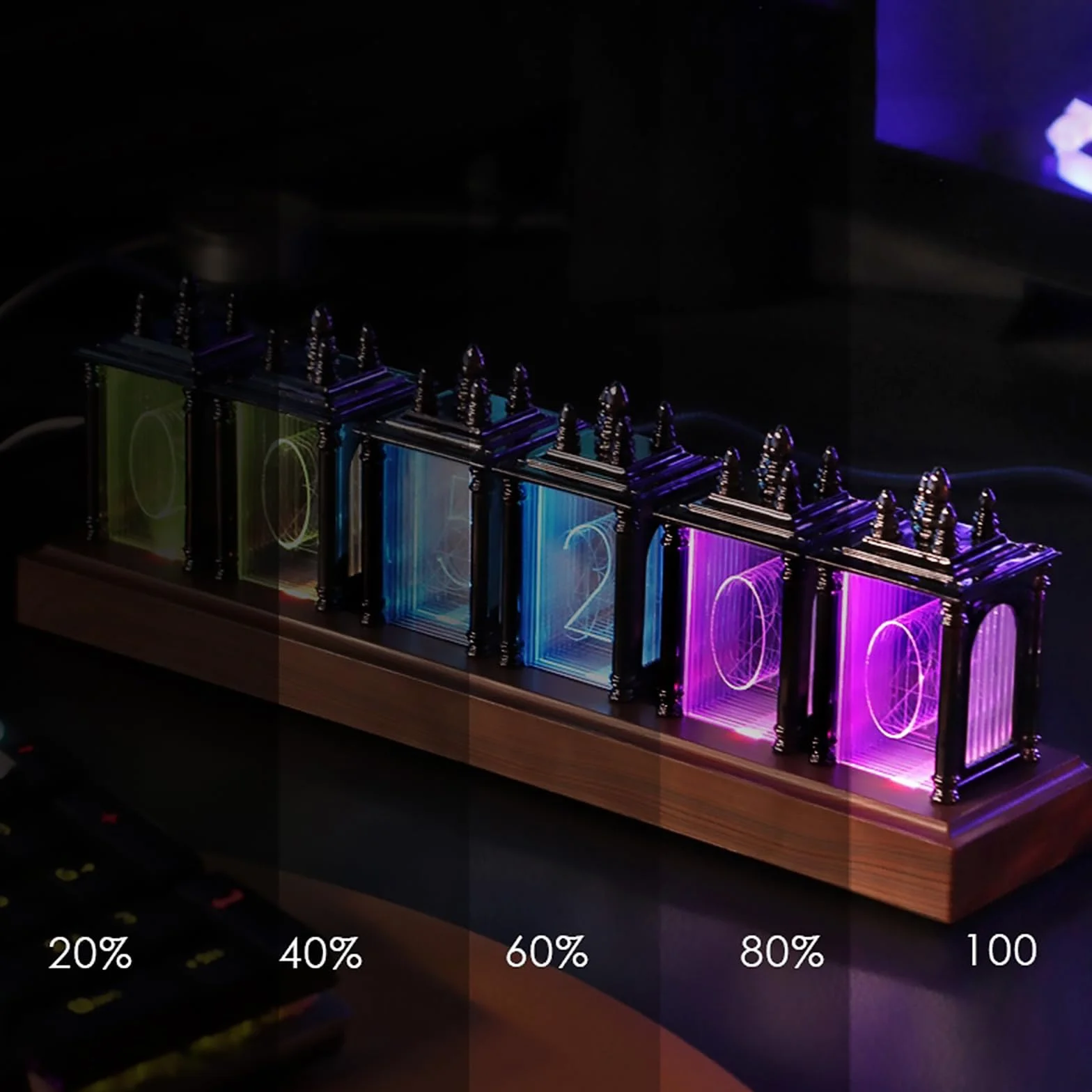LIROPAU Nixie zegar lampowy z diodami LED RGB, funkcja pamięci wyłączania, data i godzina DIY, wiele trybów, przełącznik 12/24 godzin, zasilanie USB, do dekoracji prezentów