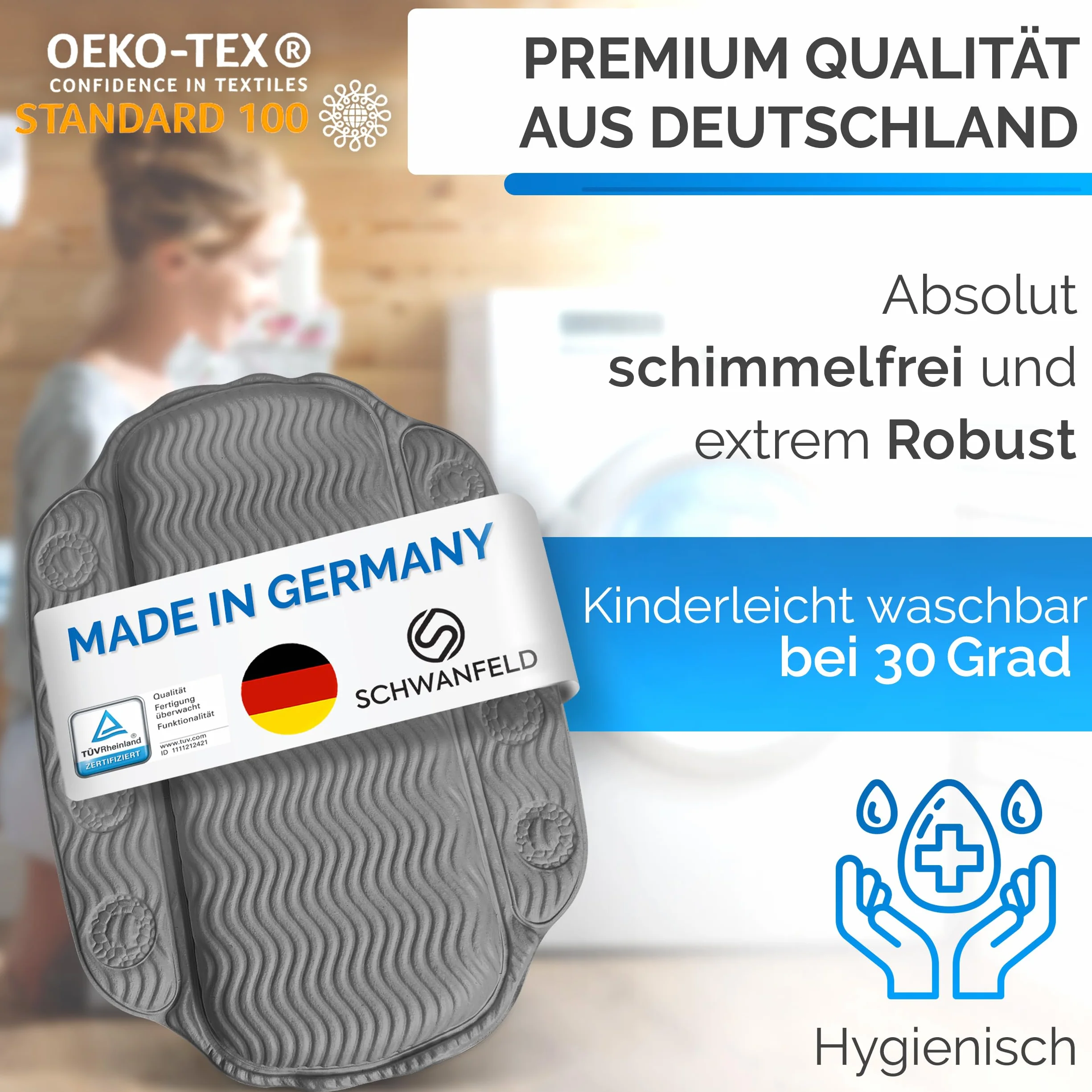 Schwanfeld Poduszka do wanny Oeko-Tex 100 Standard z mocnymi przyssawkami dla skóry wrażliwej