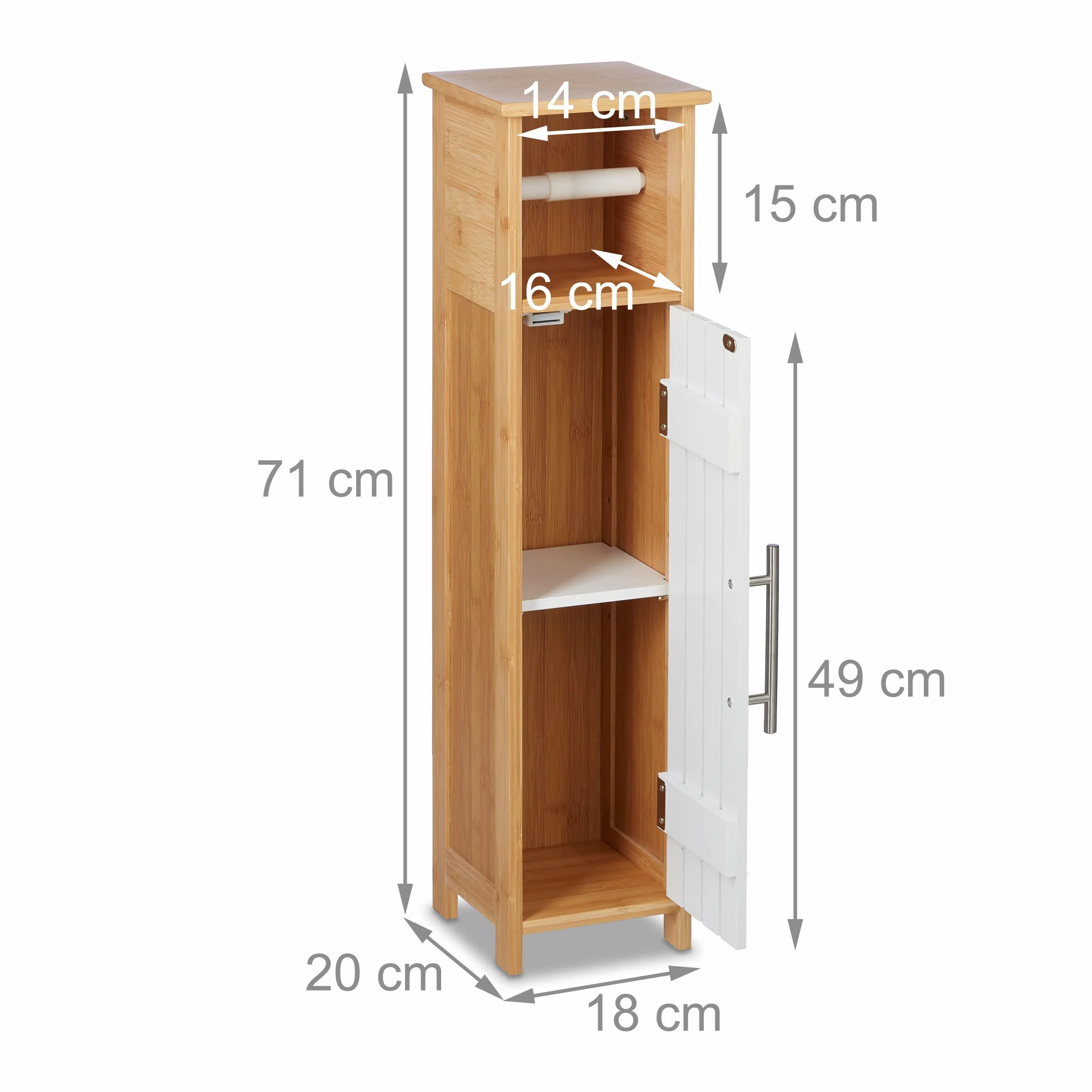 Relaxdays Stojak na papier toaletowy MDF bambus 71x18x20 cm brązowy biały