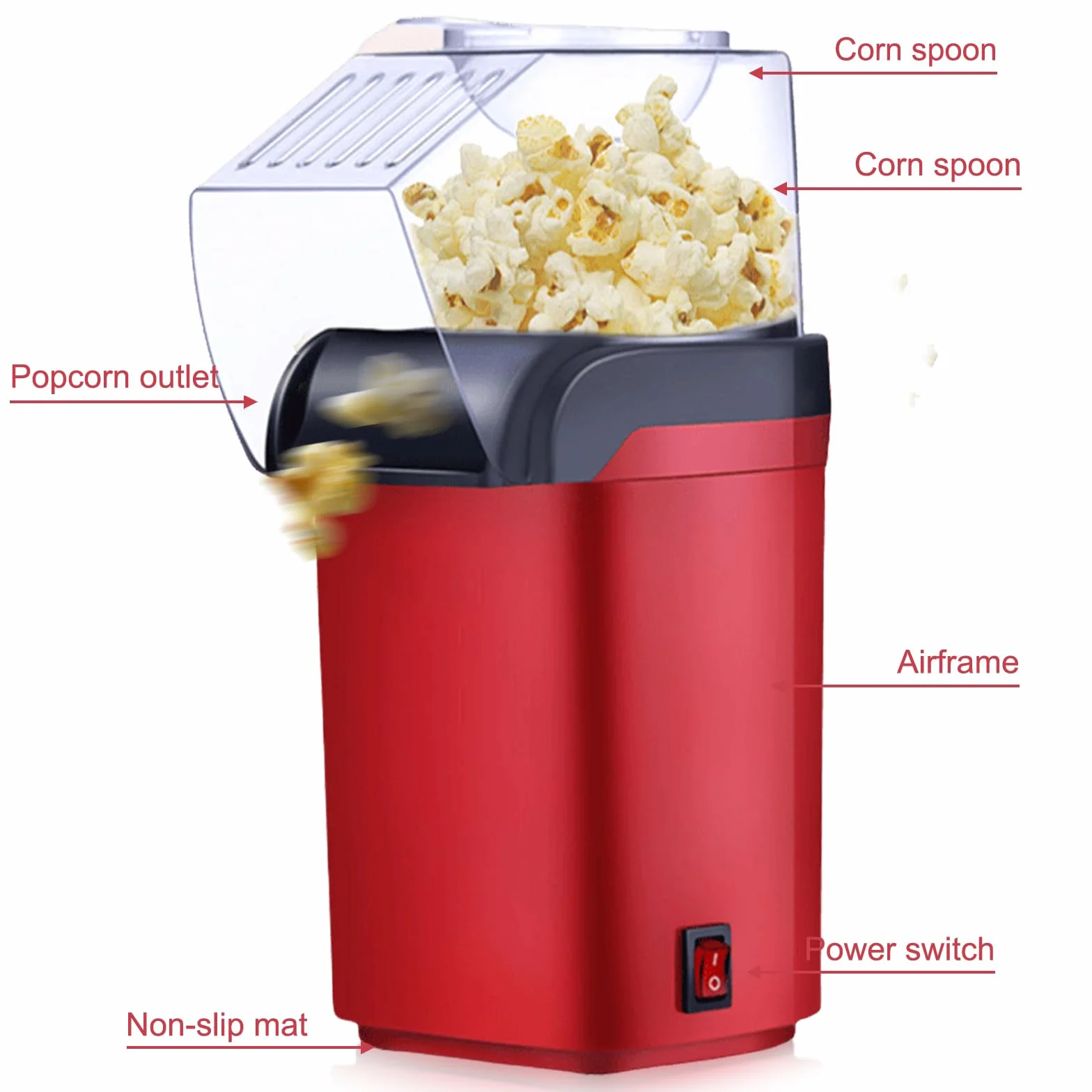 Maszyna do popcornu na gorące powietrze, 1200 W, bez oleju, bez tłuszczu, bez BPA, szybka w 3 minuty, obsługa jednym dotknięciem, kompaktowy automat do popcornu w stylu retro, do domu, kina domowego