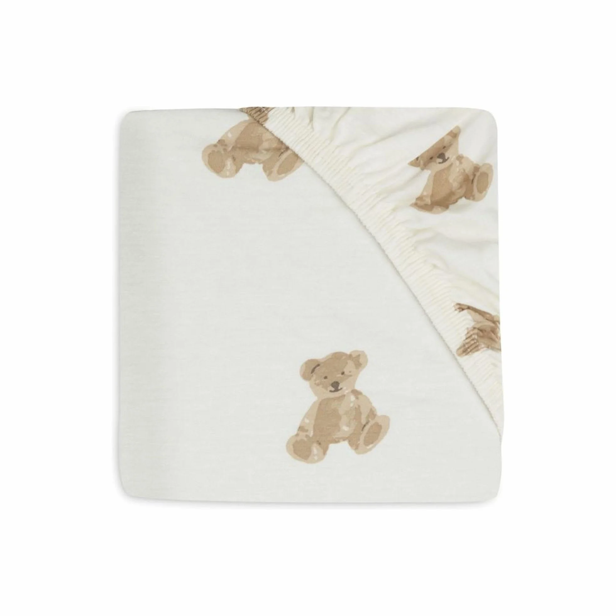 Jollein Prześcieradło z gumką z dżerseju – Teddy Bear – 70/75 x 140/150 cm – 100% bawełna – prześcieradło z gumką – certyfikat Oeko-TEX