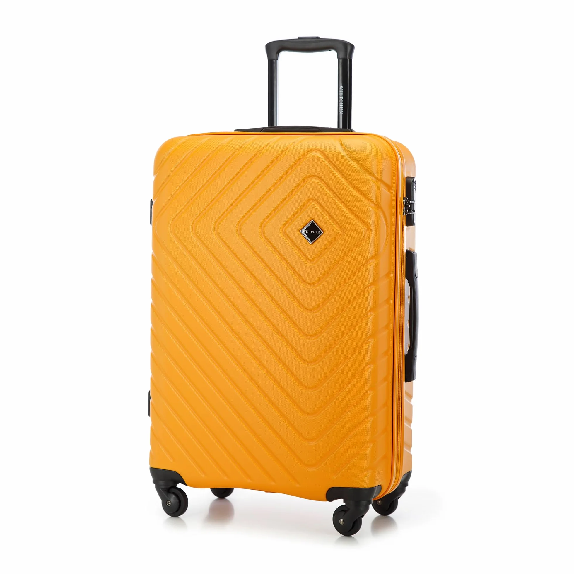 WITTCHEN Cube Line Walizka z tworzywa ABS, prosta geometryczna tłoczenie, 4 kółka z wyciąganym uchwytem zamek szyfrowy, Kolor: pomarańczowy, Set de 4 Valises, Zestaw 4 walizek