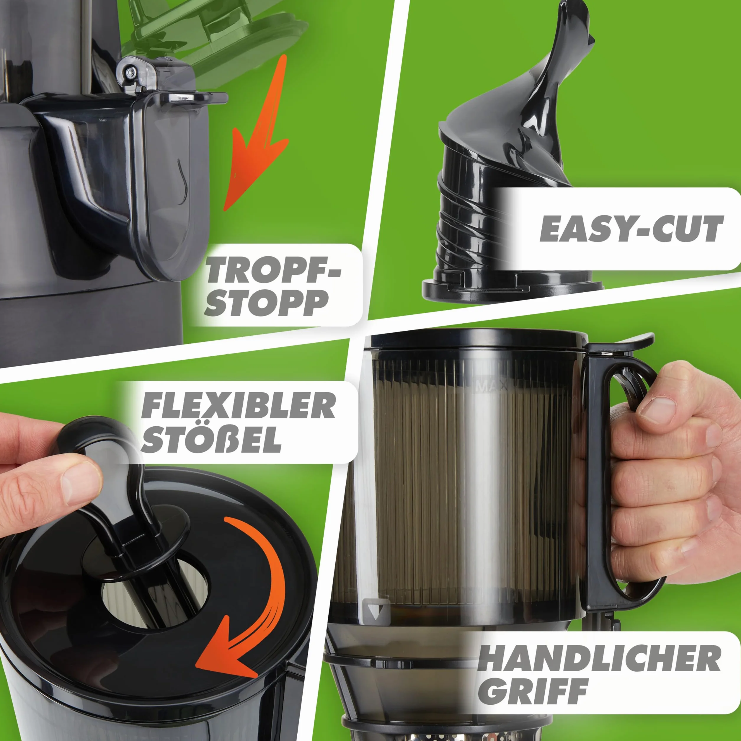 Nutrilovers Sokowirówka Slow Juicer NUTRI-PRESS MAX wyciskanie całych owoców otwór XXL 135 mm, bez BPA, zestaw z butelką