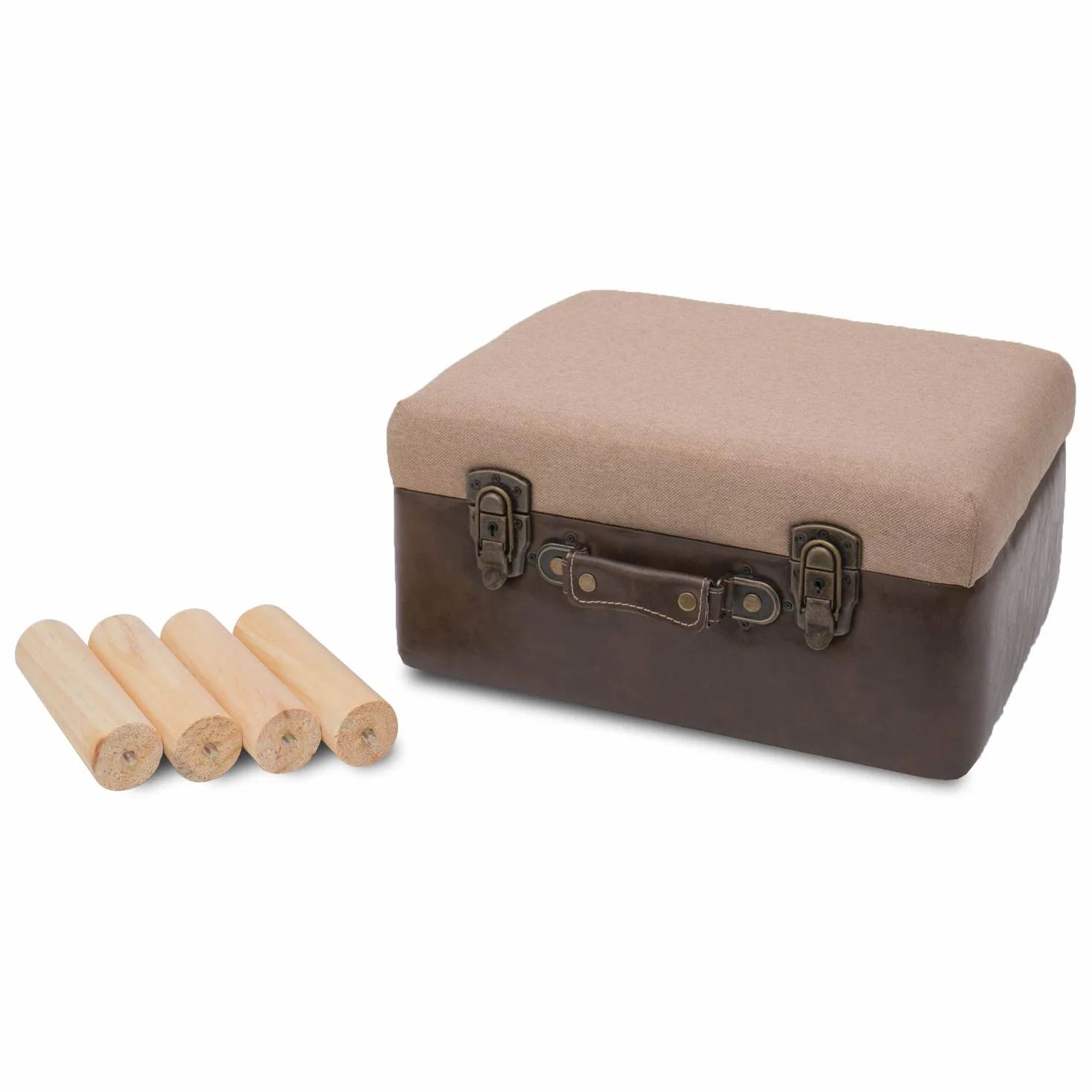 HMF stołek vintage z drewnianym schowkiem 40x32x39 cm brązowy