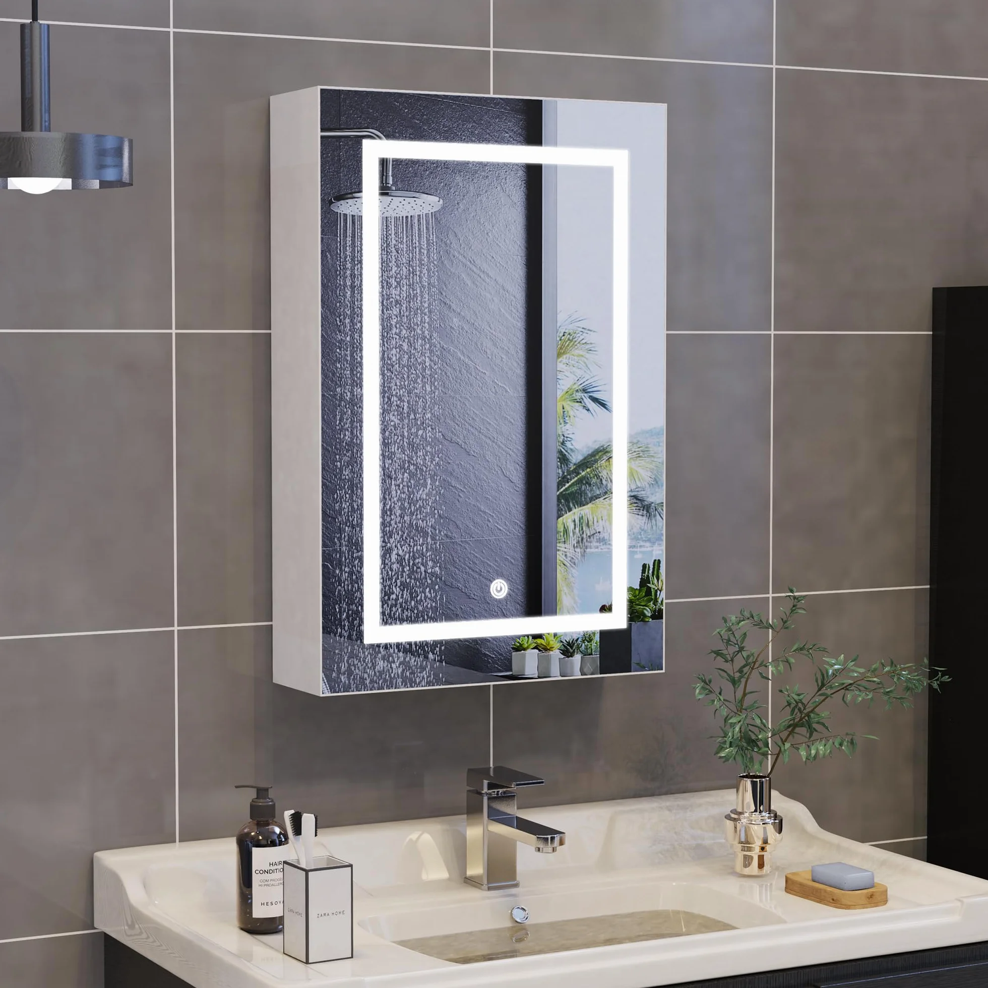 Szafka łazienkowa z lustrem LED podwójna 50x15x70 cm biała