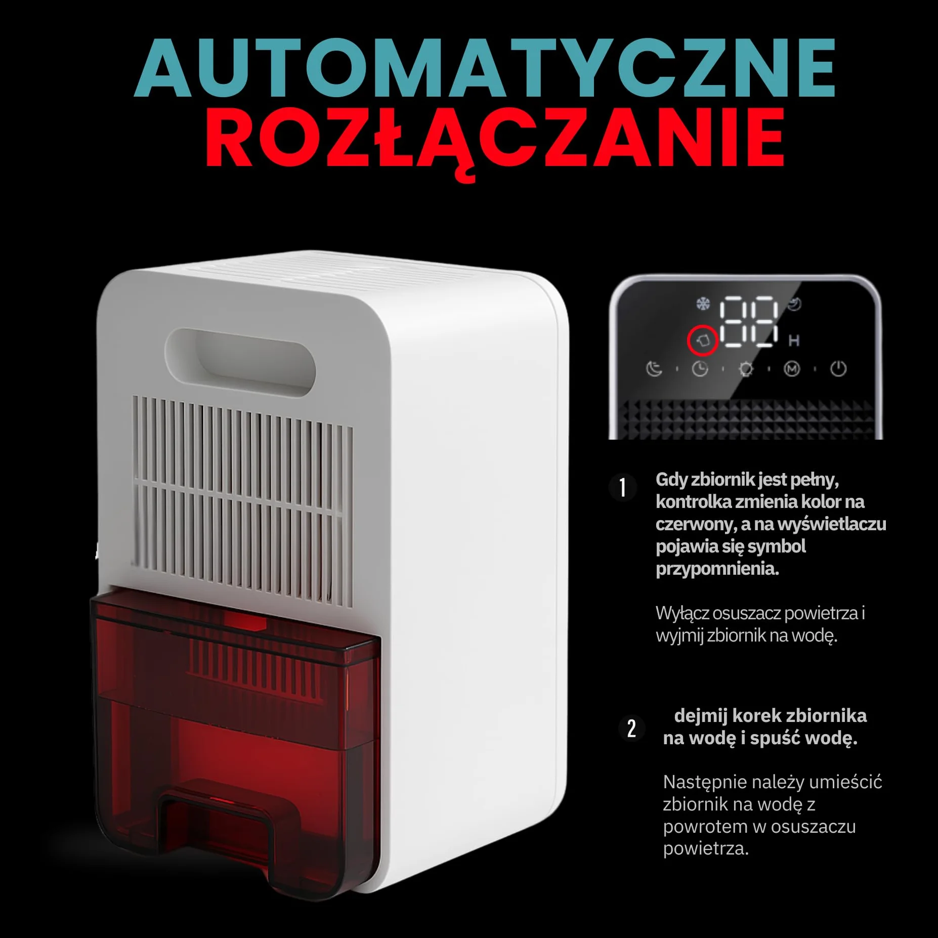 Osuszacz powietrza, elektryczny osuszacz powietrza UW Smart D1C, cichy i elektryczny osuszacz powietrza do pomieszczeń do 20 m², 350 ml/dzień (1,2 l), tryb nocny, energooszczędny oczyszczacz powietrza
