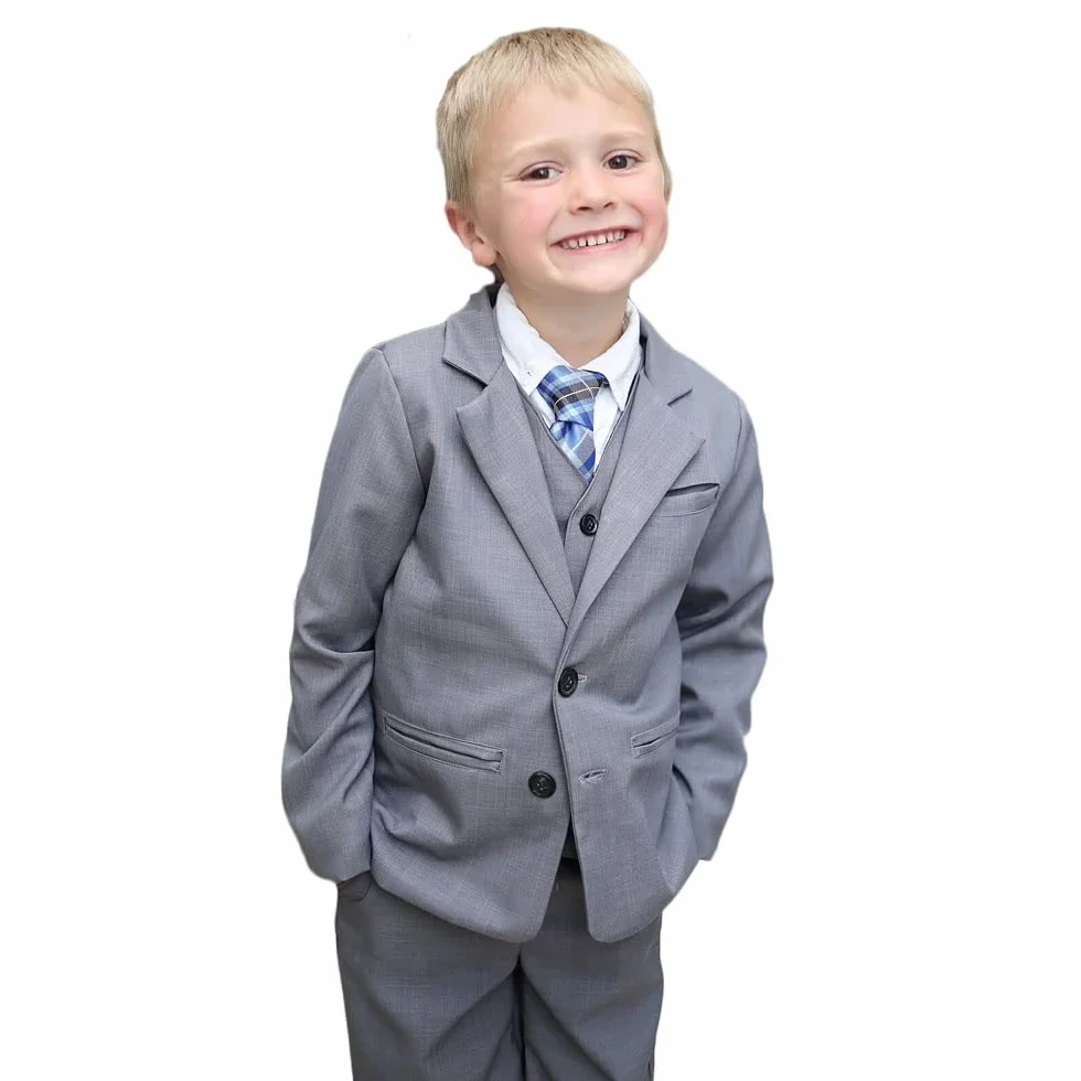 3-częściowe garnitury chłopięce slim fit, klasyczny chłopięcy, formalny garnitur, sukienka na wesele, ŻÓŁTY, 14 lat